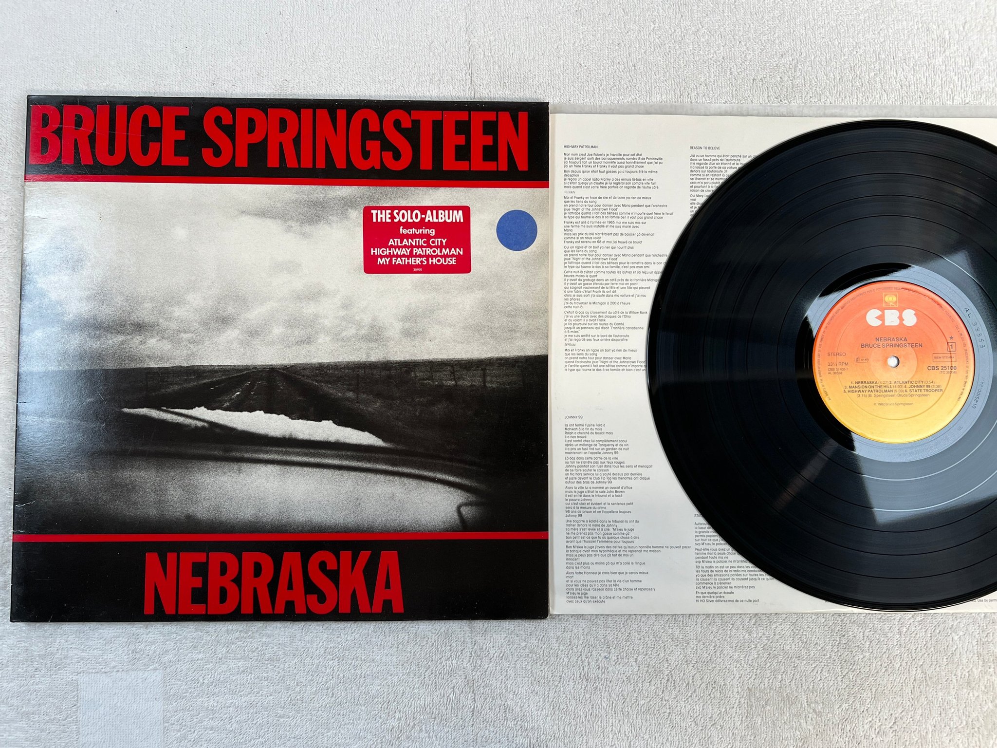 Omslagsbild för skivan BRUCE SPRINGSTEEN Nebraska LP re Hol CBS 25100