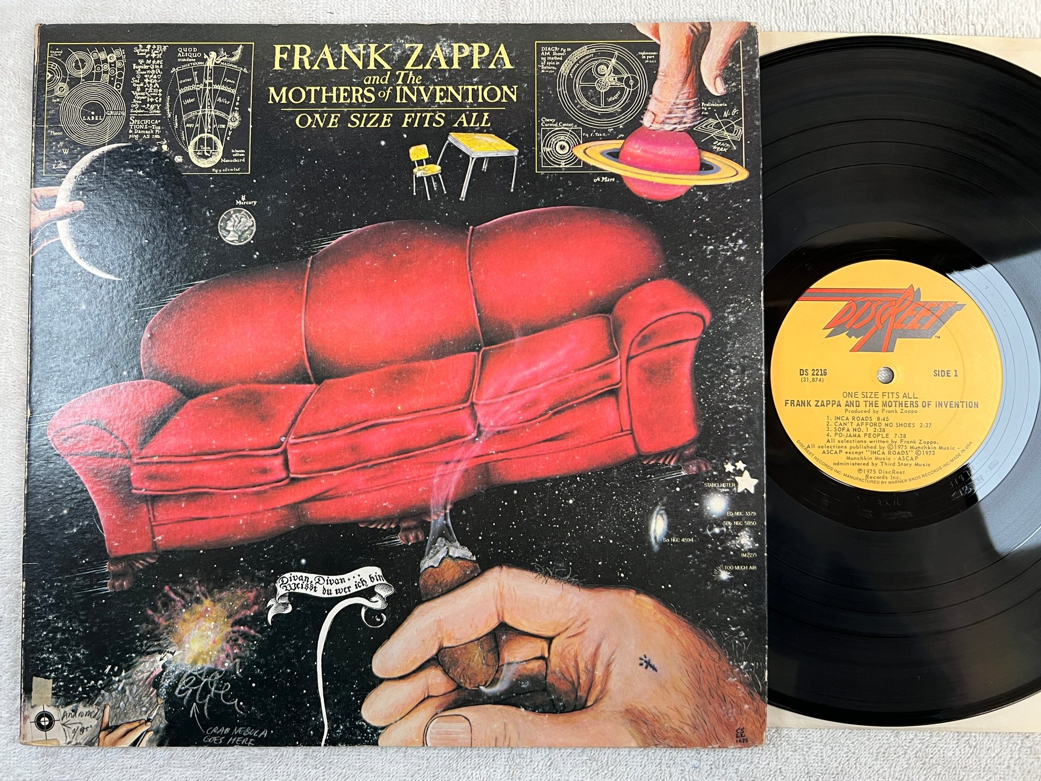 Omslagsbild för skivan FRANK ZAPPA & THE MOTHERS OF INVENTION one size fits all LP -75 US DISCREET DS 2