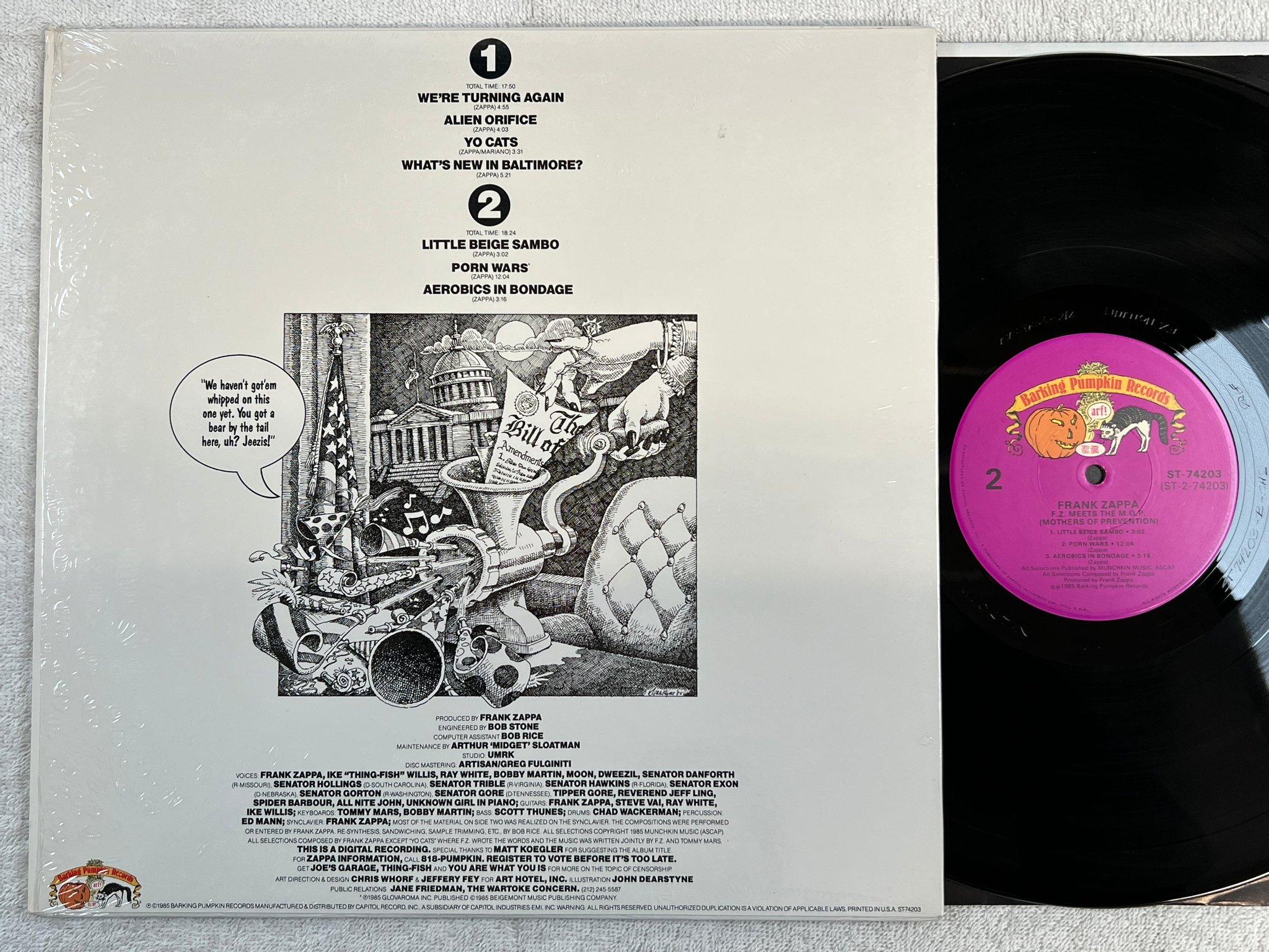 Omslagsbild för skivan FRANK ZAPPA F.Z. meets the M.O.P. LP -85 US BARKING  PUMPKIN ST 74203