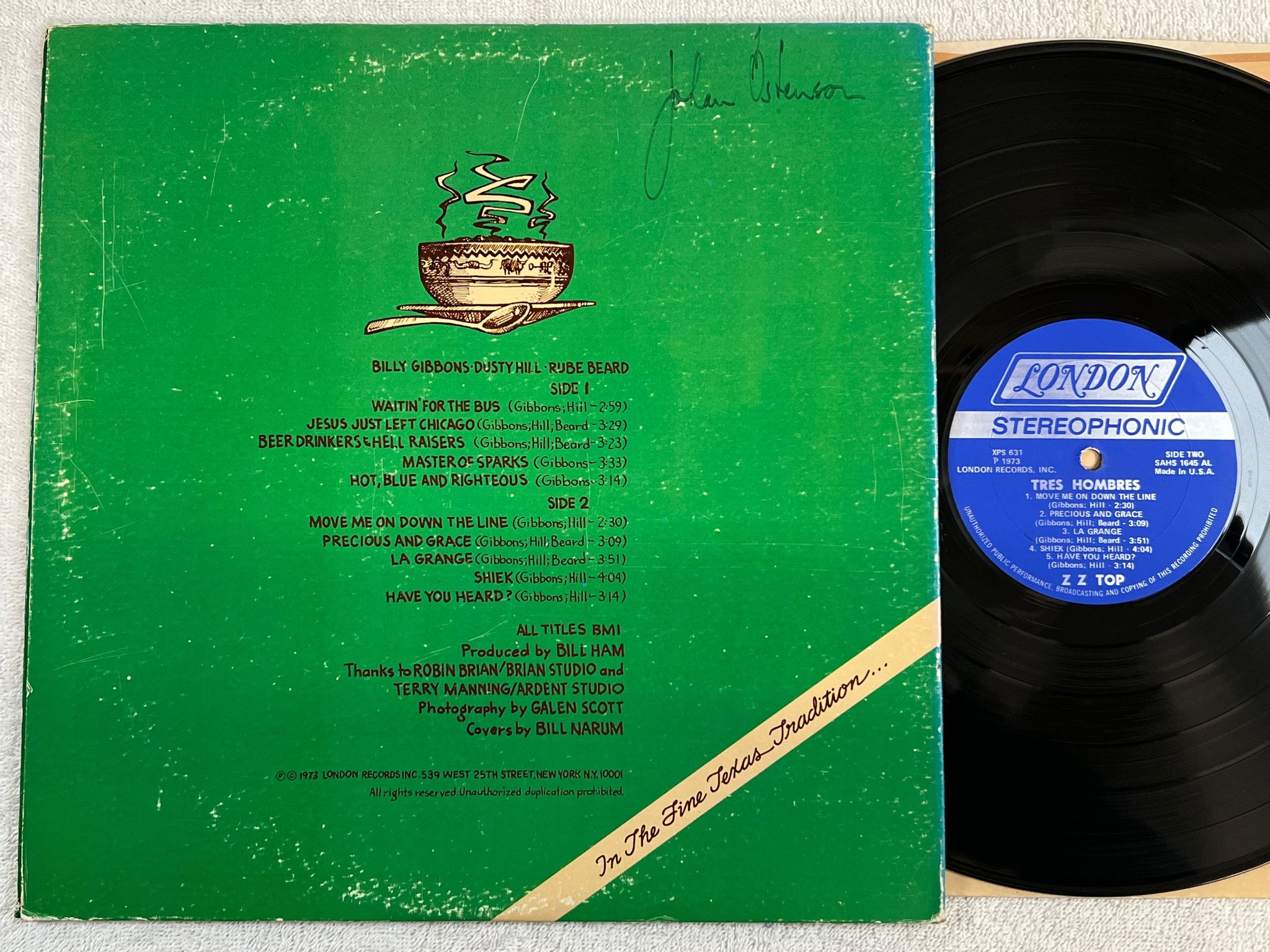 Omslagsbild för skivan ZZ TOP tres hombres LP -73 US LONDON XPS 631