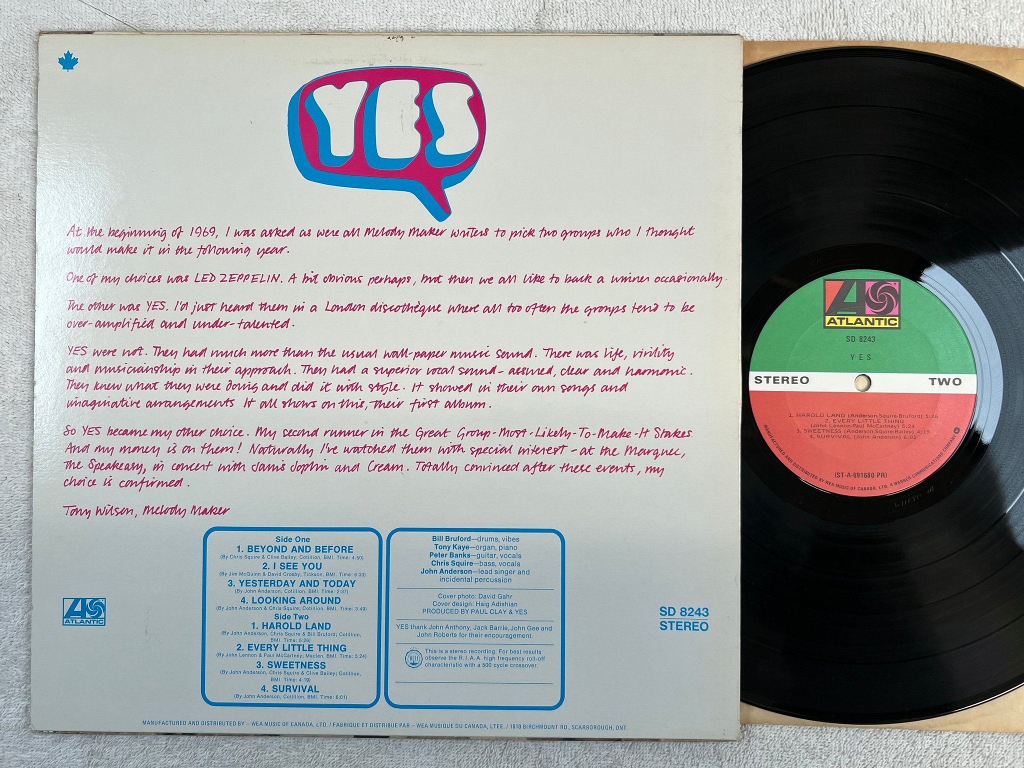 Omslagsbild för skivan YES s/t LP re Can ATLANTIC SD 8243