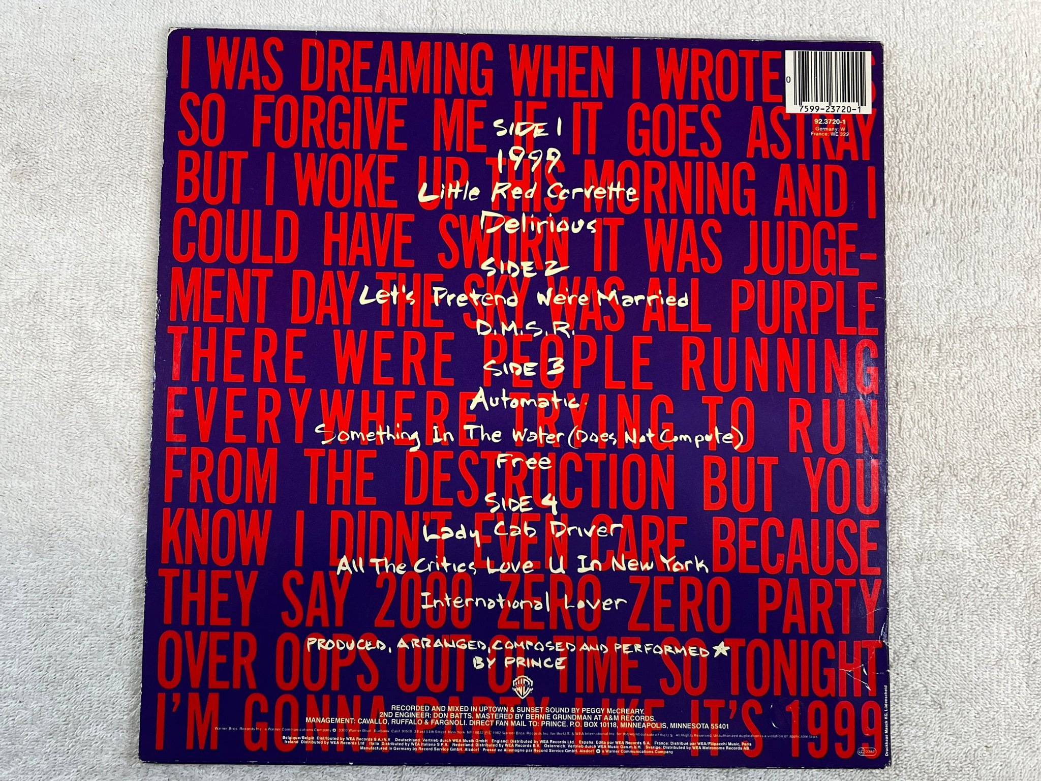 Omslagsbild för skivan PRINCE 1999 2xLP -82 Ger WARNER 923720-1