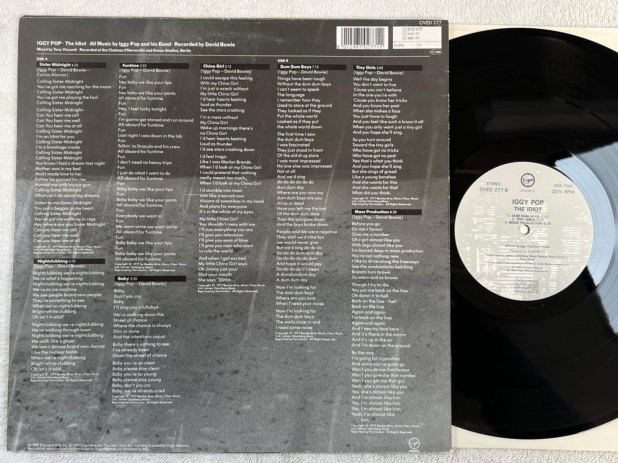 Omslagsbild för skivan IGGY POP the idiot LP re -90 VIRGIN OVED 277