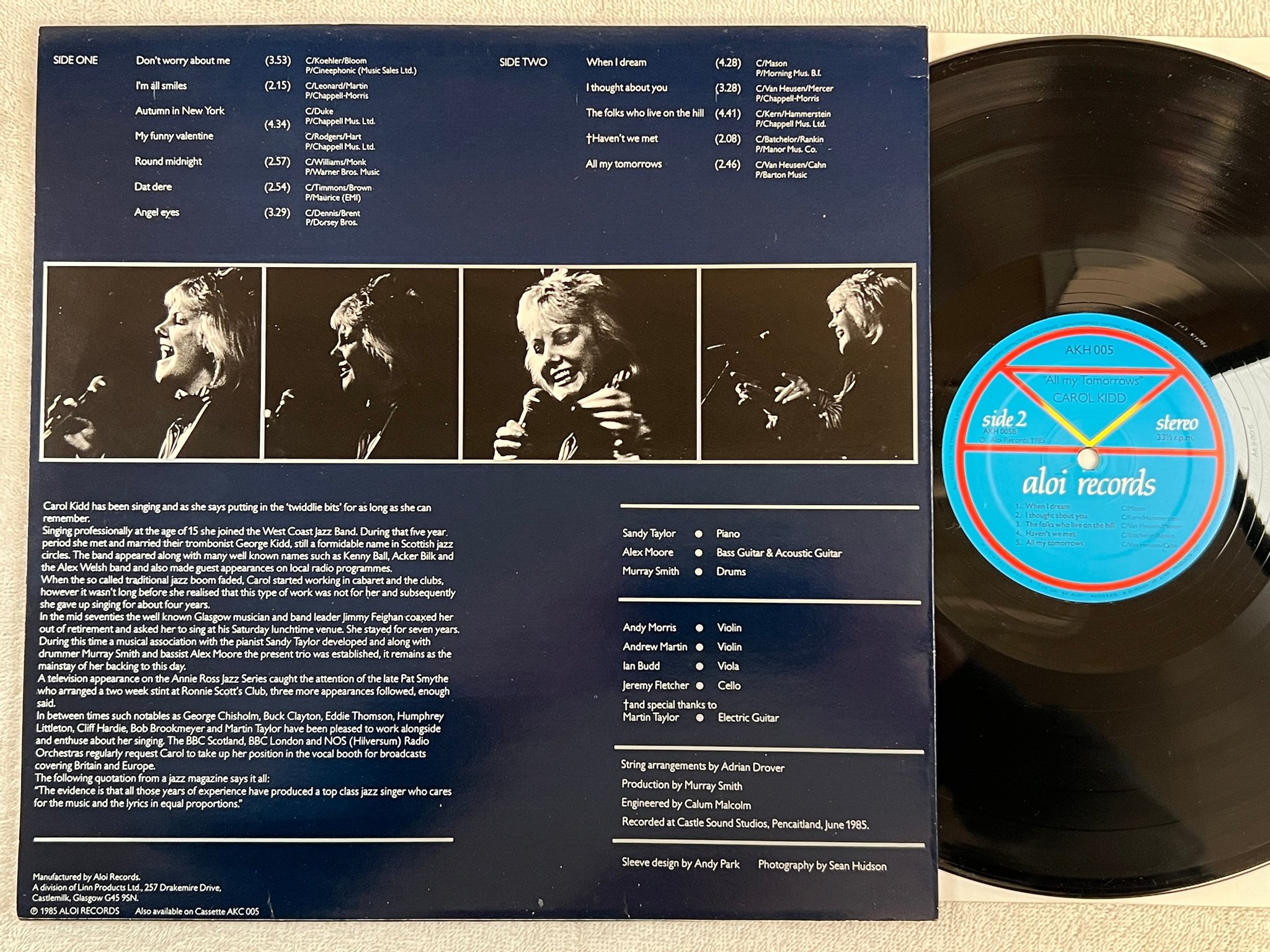 Omslagsbild för skivan CAROL KIDD all my tomorrows LP -85 UK ALOI AKH005 jazz