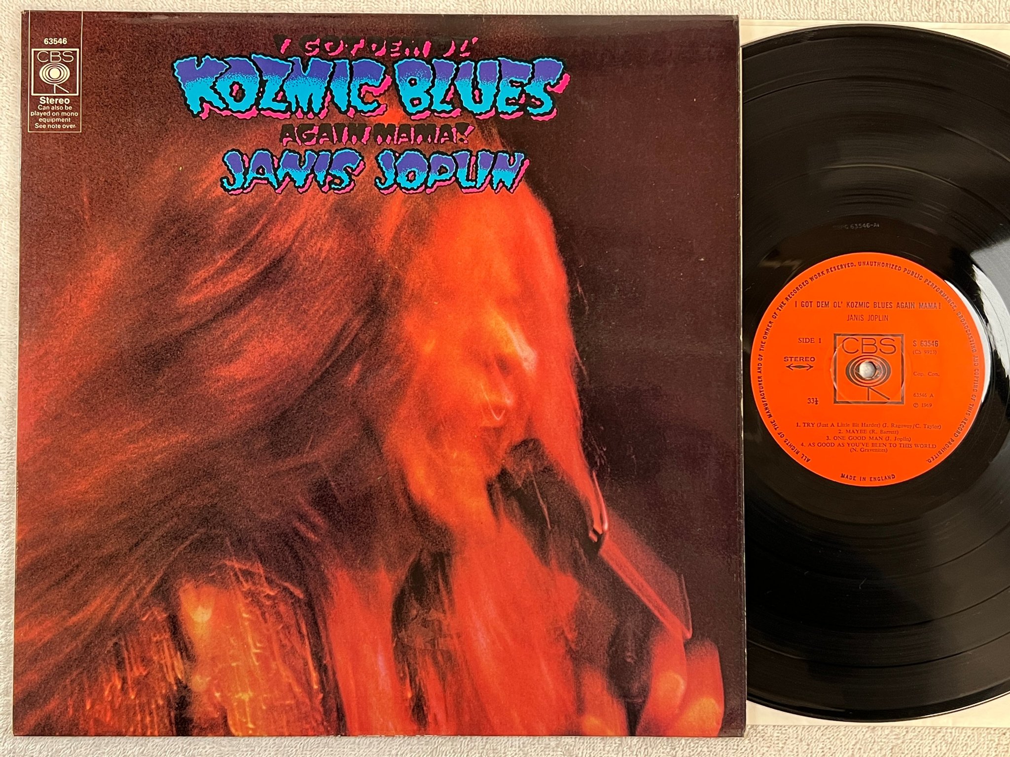 Omslagsbild för skivan JANIS JOPLIN I got dem ol’ cosmic blues again mama! LP -69 UK CBS S 63546
