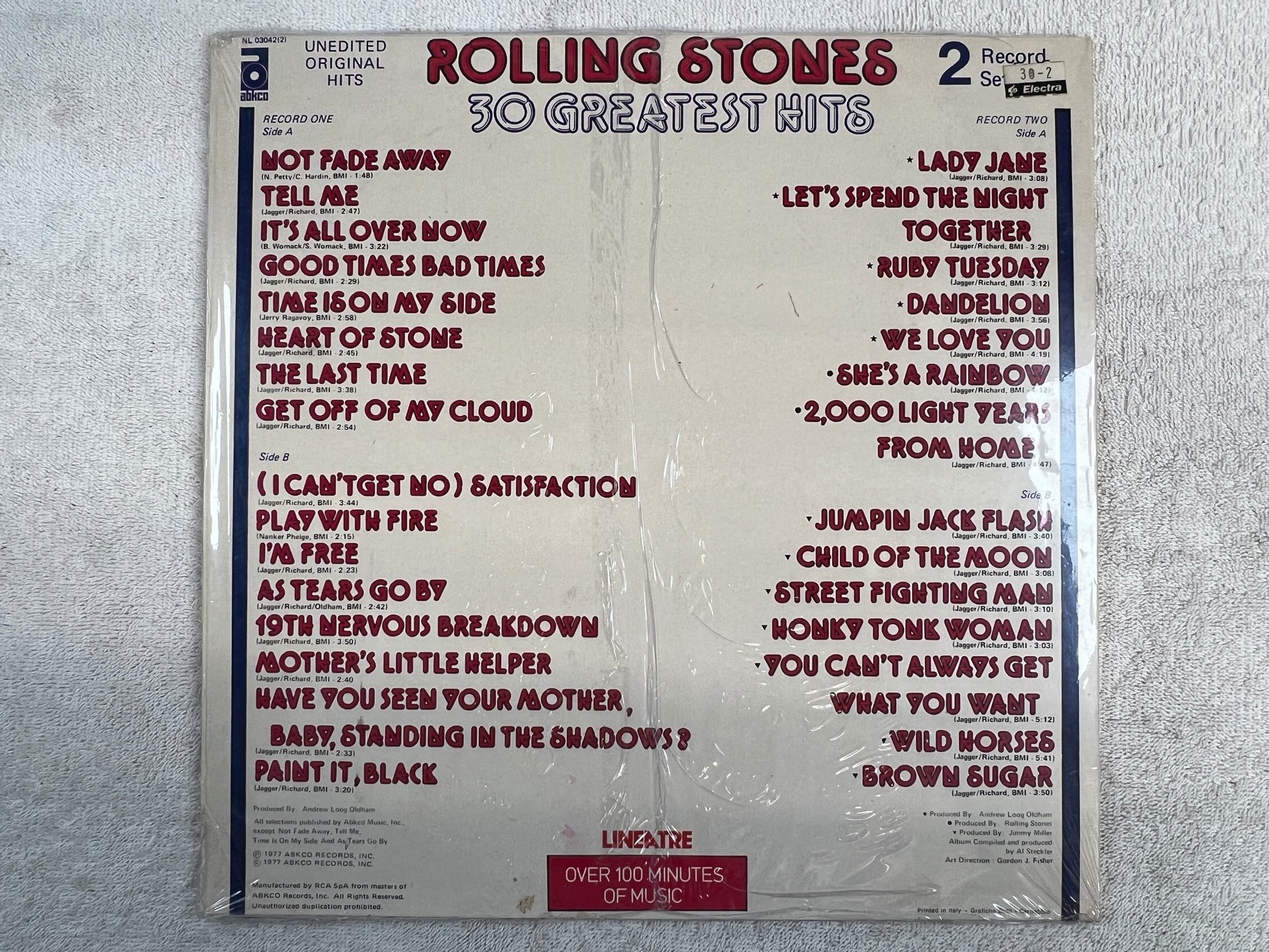 Omslagsbild för skivan ROLLING STONES 30 greatest hits 2xLP -77 Its ABKCO NL 03042