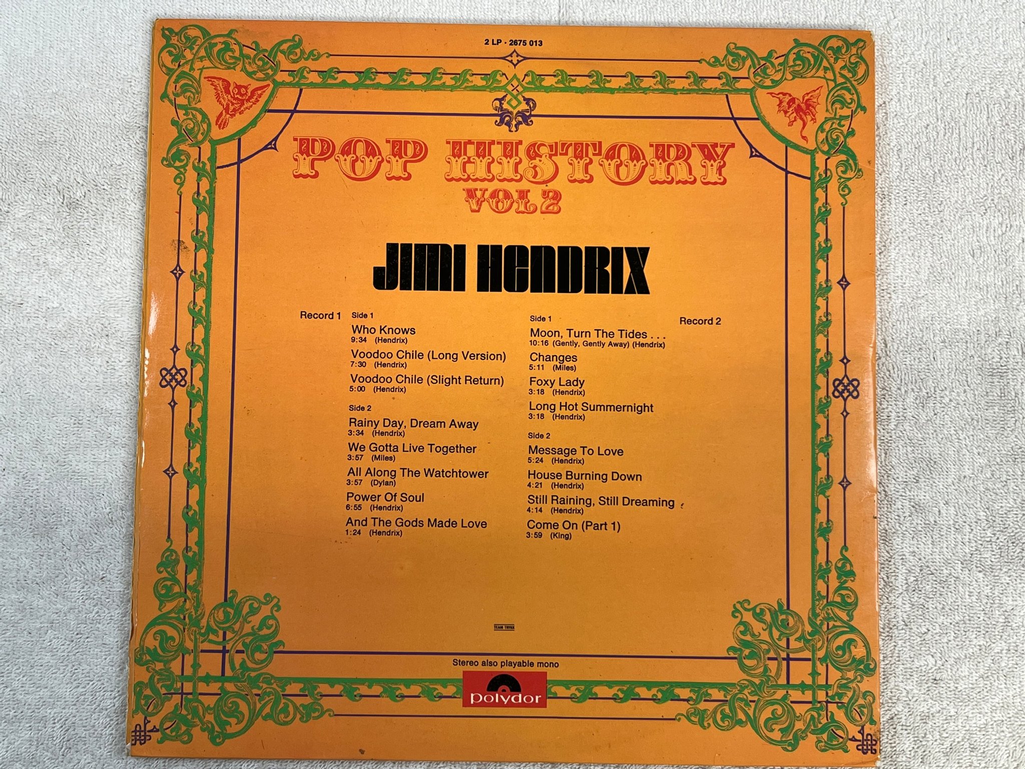 Omslagsbild för skivan JIMI HENDRIX pop history vol 2 2xLP -71 ncb POLYDOR 2675013