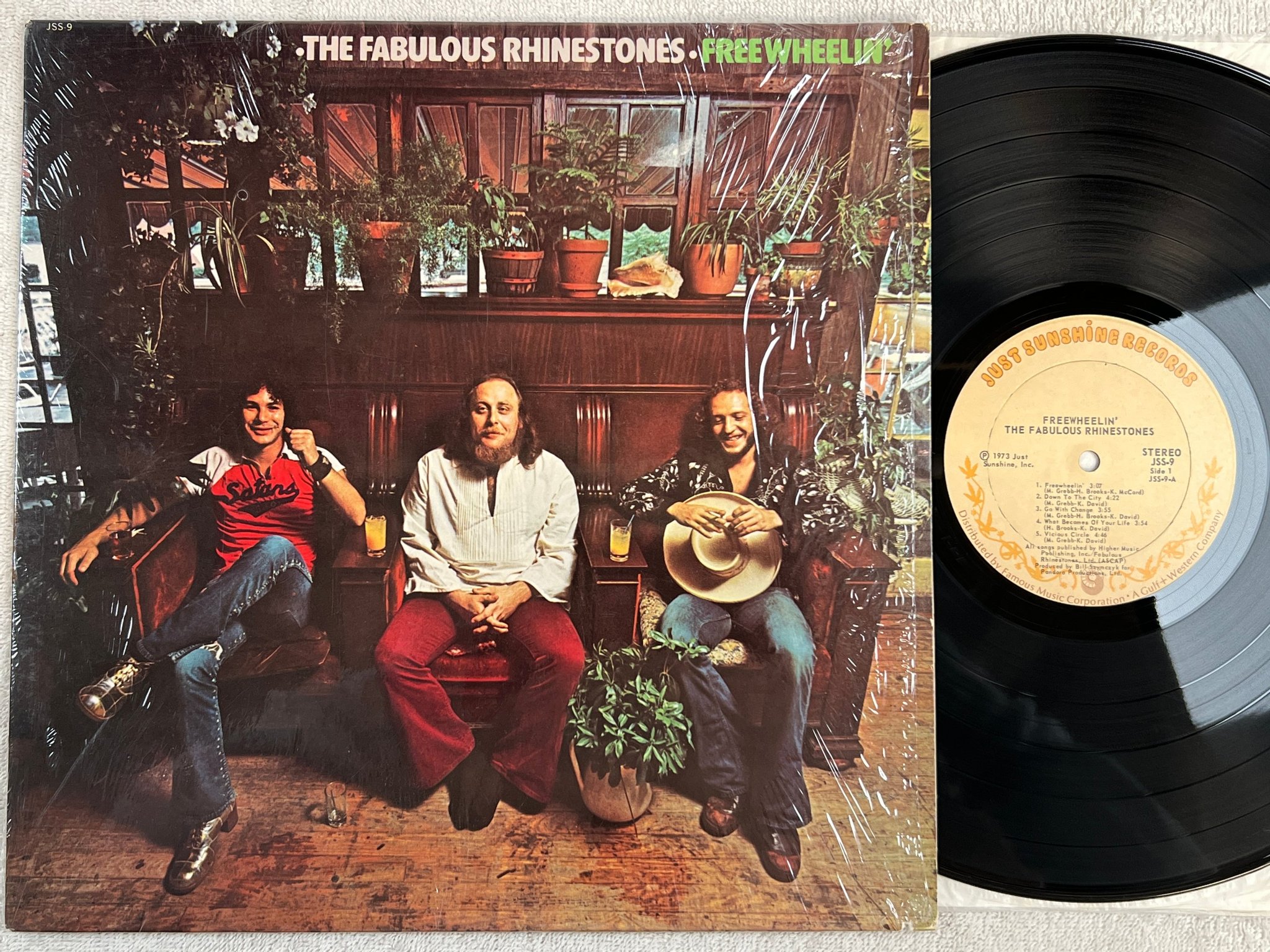 Omslagsbild för skivan THE FABULOUS RHINESTONES freewheelin’ LP -73 US JUST SUNSHINE JSS-9