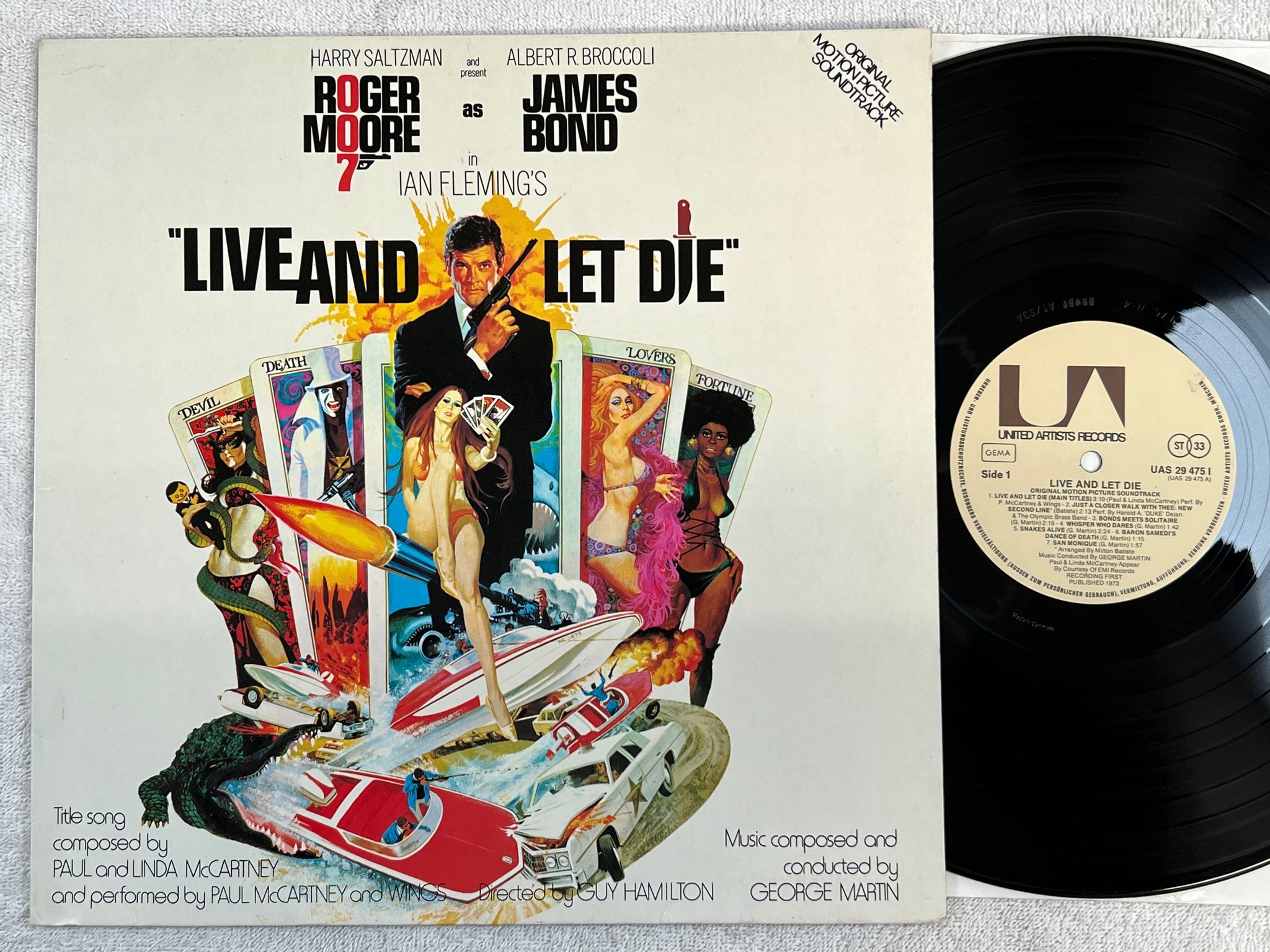 Omslagsbild för skivan GEORGE MARTIN live and let die LP Ger UNITED ARTISTS UAS 29475 I