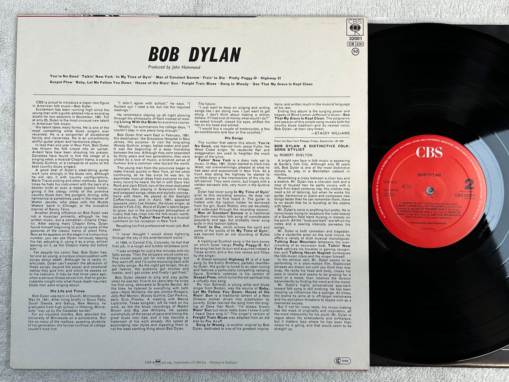 Omslagsbild för skivan BOB DYLAN s/t LP re Hol CBS 32001