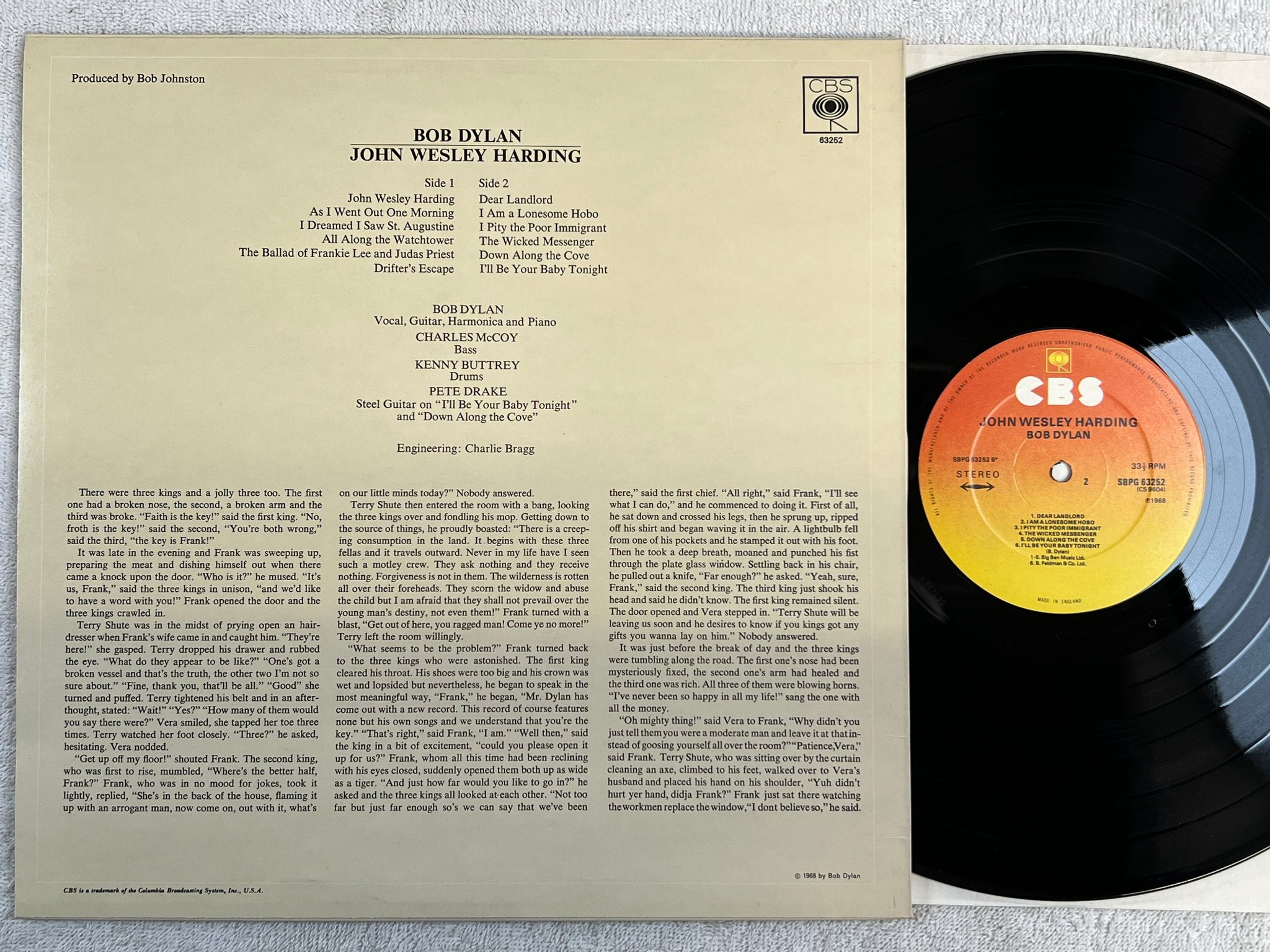 Omslagsbild för skivan BOB DYLAN John Wesley Harding LP re UK CBS SBPG 63252