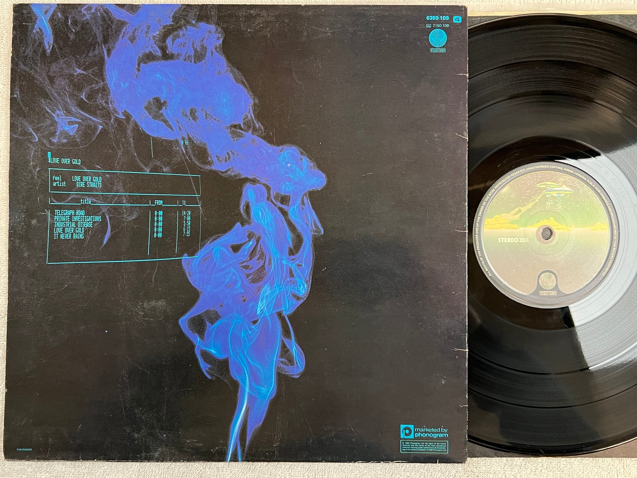 Omslagsbild för skivan DIRE STRAITS love over gold LP -82 ncb VERTIGO 6359 109