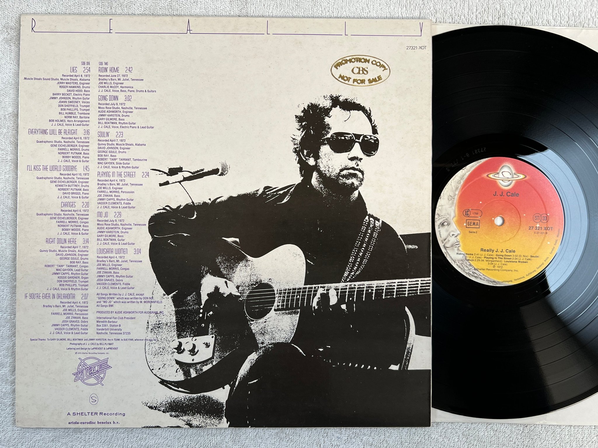 Omslagsbild för skivan JJ CALE really LP re Ger SHELTER 27321 XOT golden promo stamp