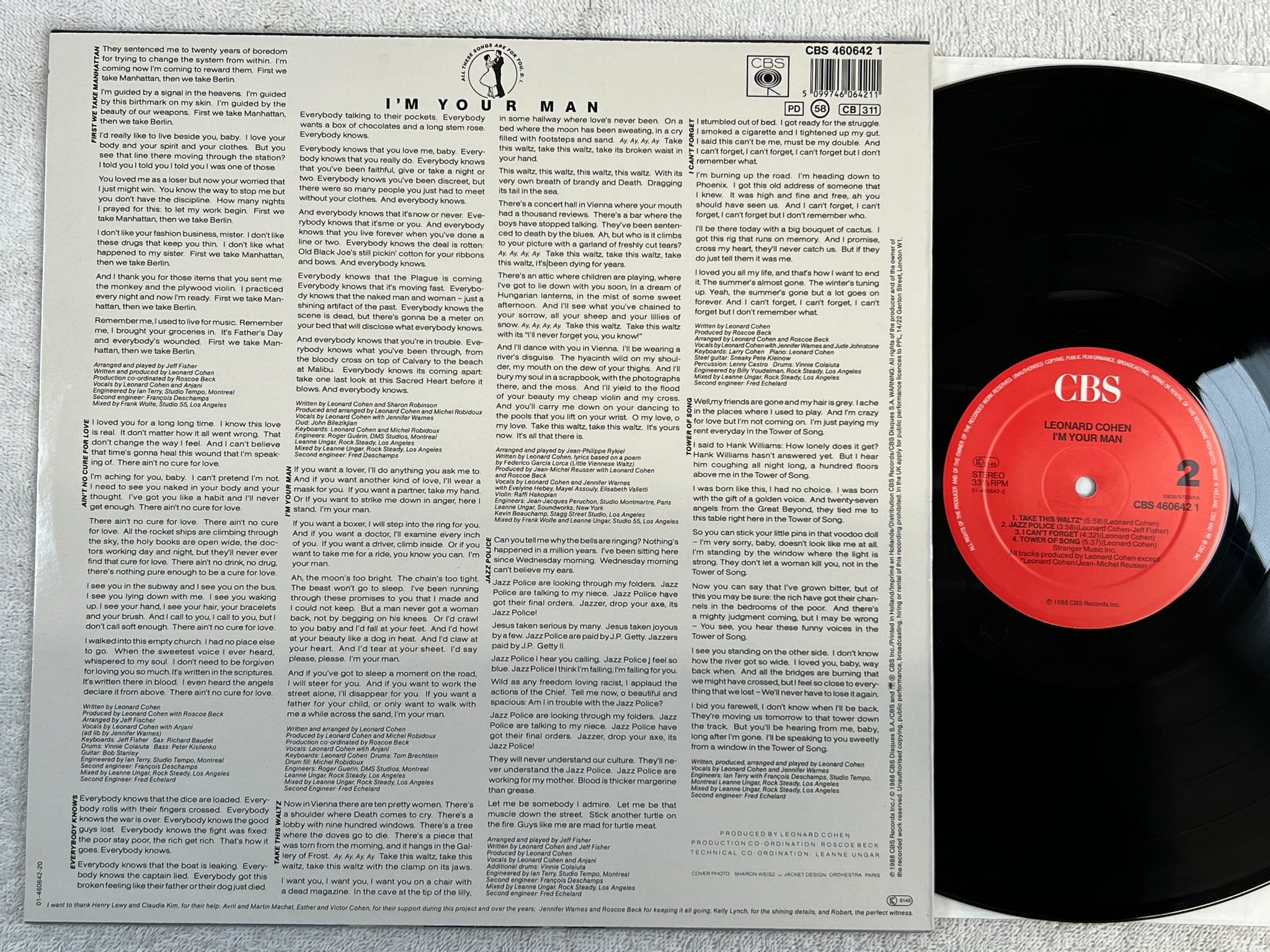 Omslagsbild för skivan LEONARD COHEN I'm your man LP -88 Hol CBS 4606421