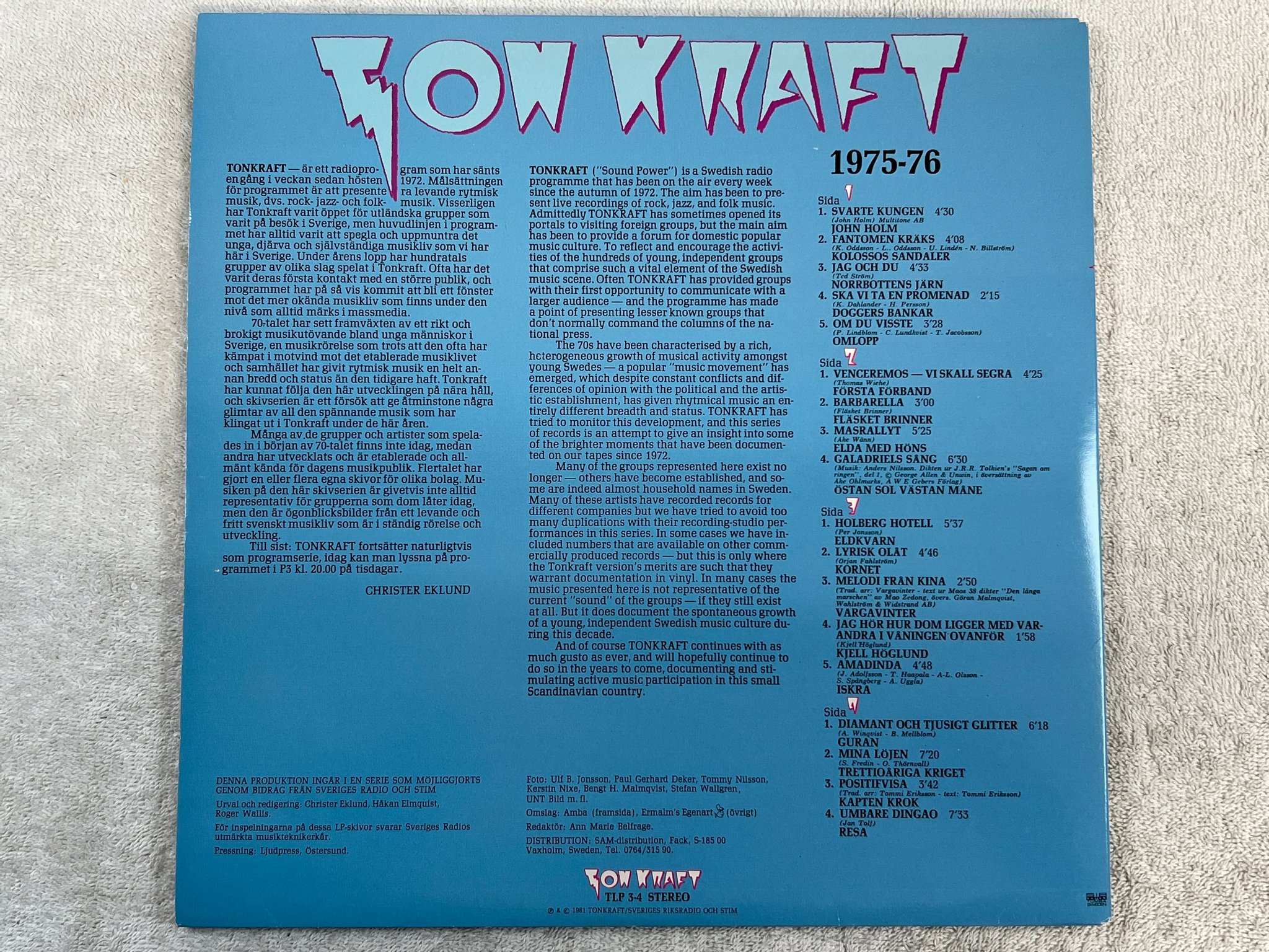 Omslagsbild för skivan VARIOUS tonkraft 1975-76 2xLP -80 Kjell höglund, Fläsket brinner, Elda med höns 