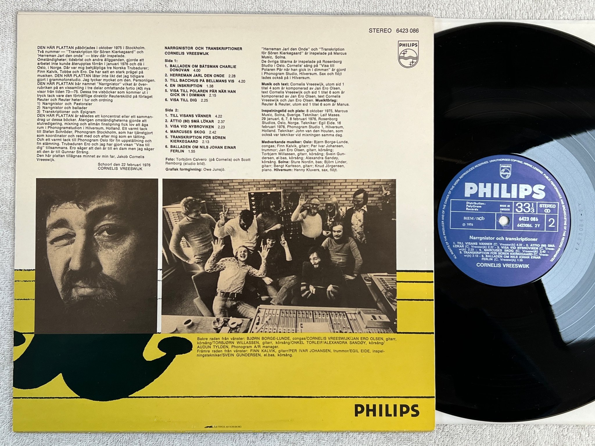 Omslagsbild för skivan CORNELIS VREESWIJK narrgnistor & transkriptioner LP -76 Swe PHILIPS 6423086