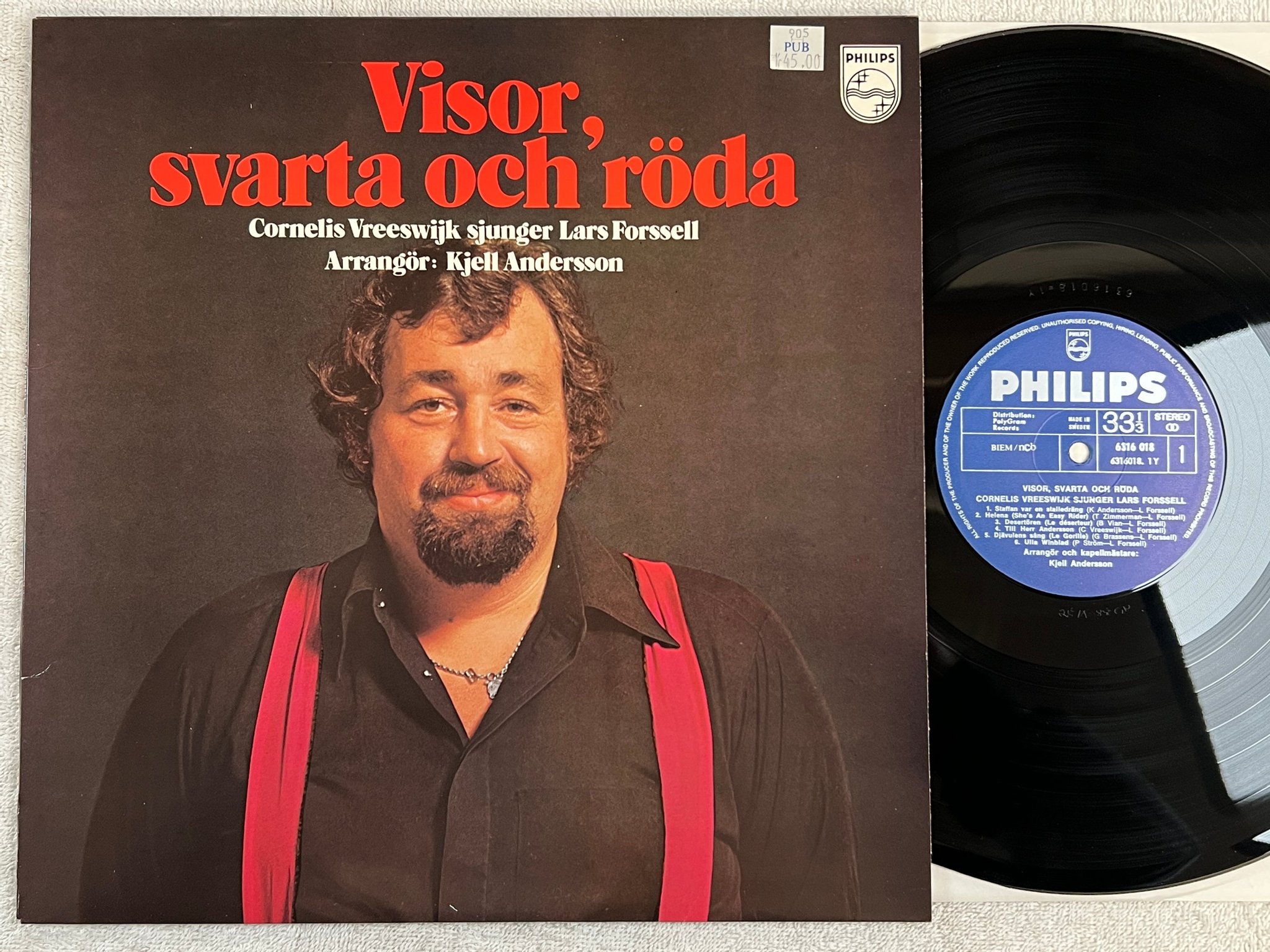 Omslagsbild för skivan CORNELIS VREESWIJK visor svarta och röda LP Swe PHILIPS 6316018