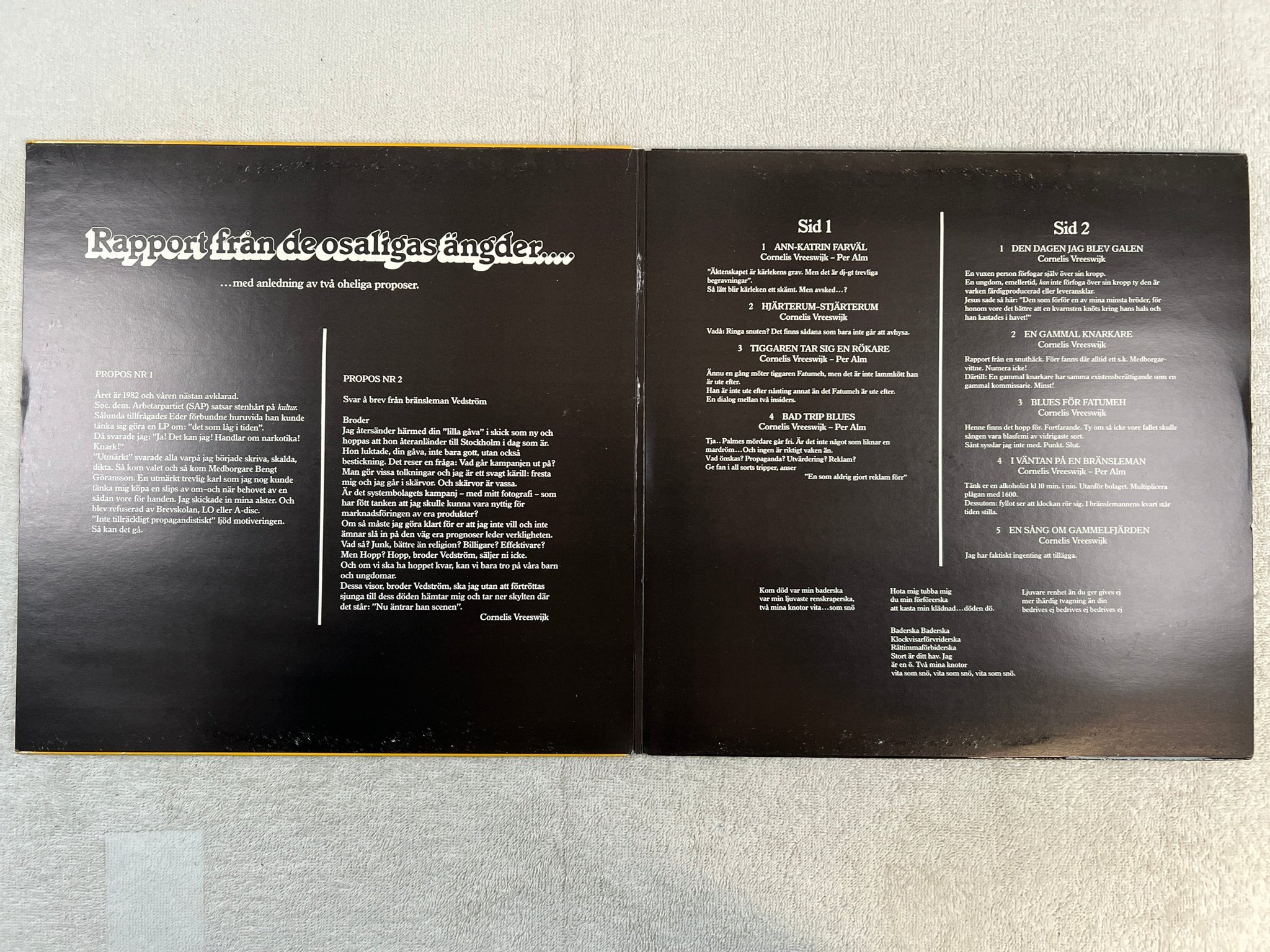 Omslagsbild för skivan CORNELIS VREESWIJK till Fatumeh LP -87 Swe SKIVBOLAGET SBLP 502