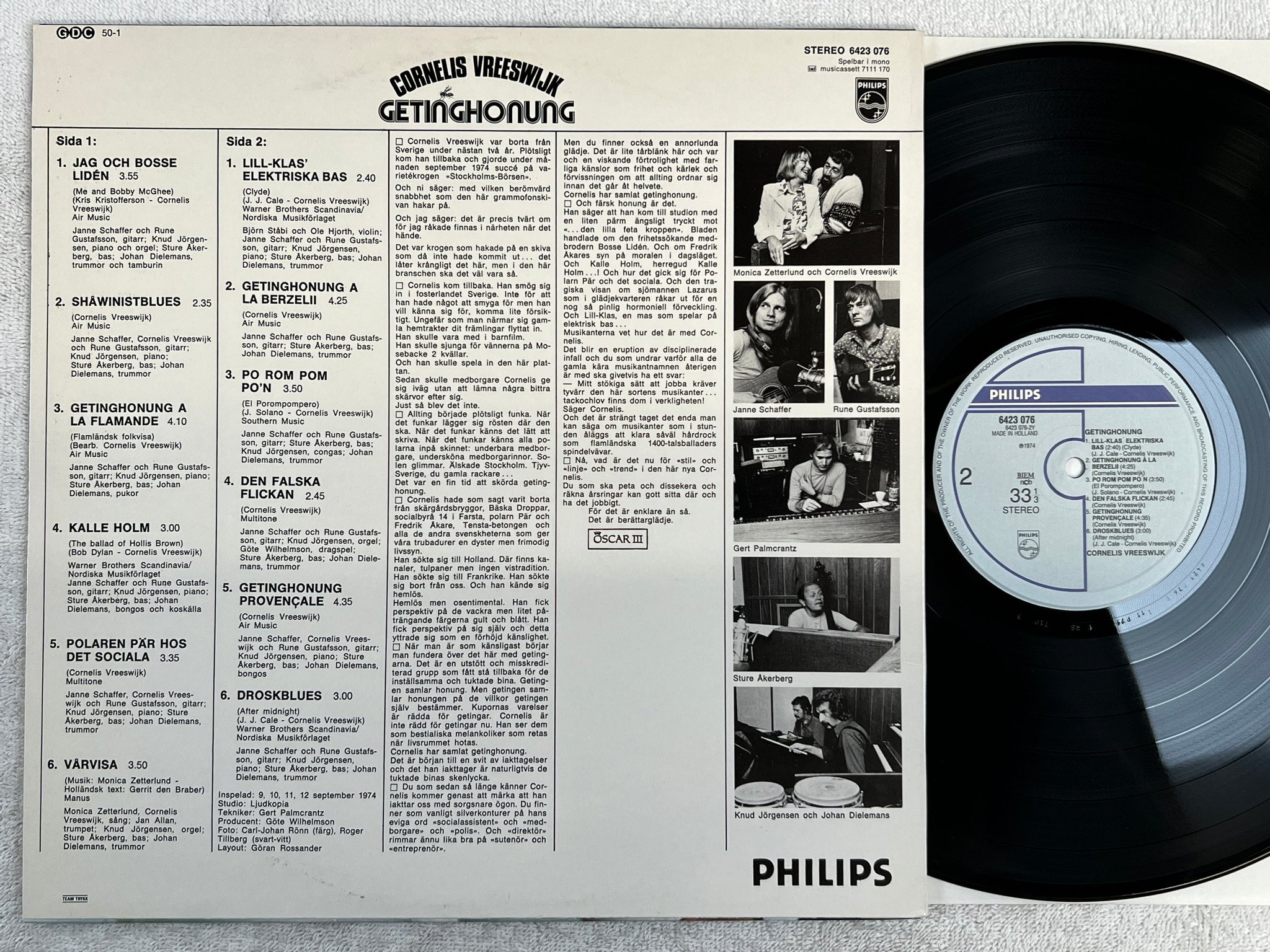 Omslagsbild för skivan CORNELIS VREESWIJK getinghonung LP Swe PHILIPS 6423076