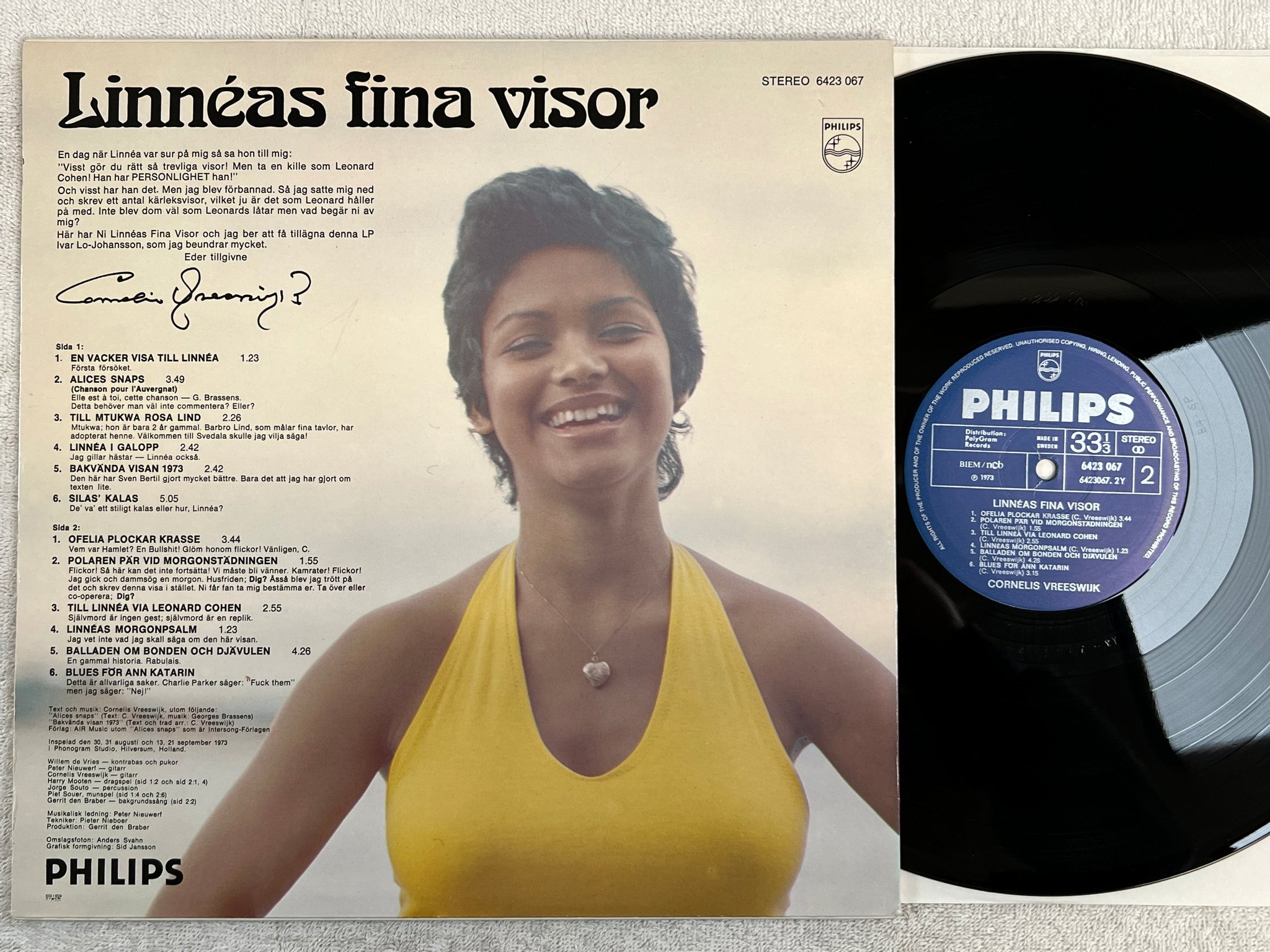 Omslagsbild för skivan CORNELIS VREESWIJK Linneas fina visor LP PHILIPS 6423 067