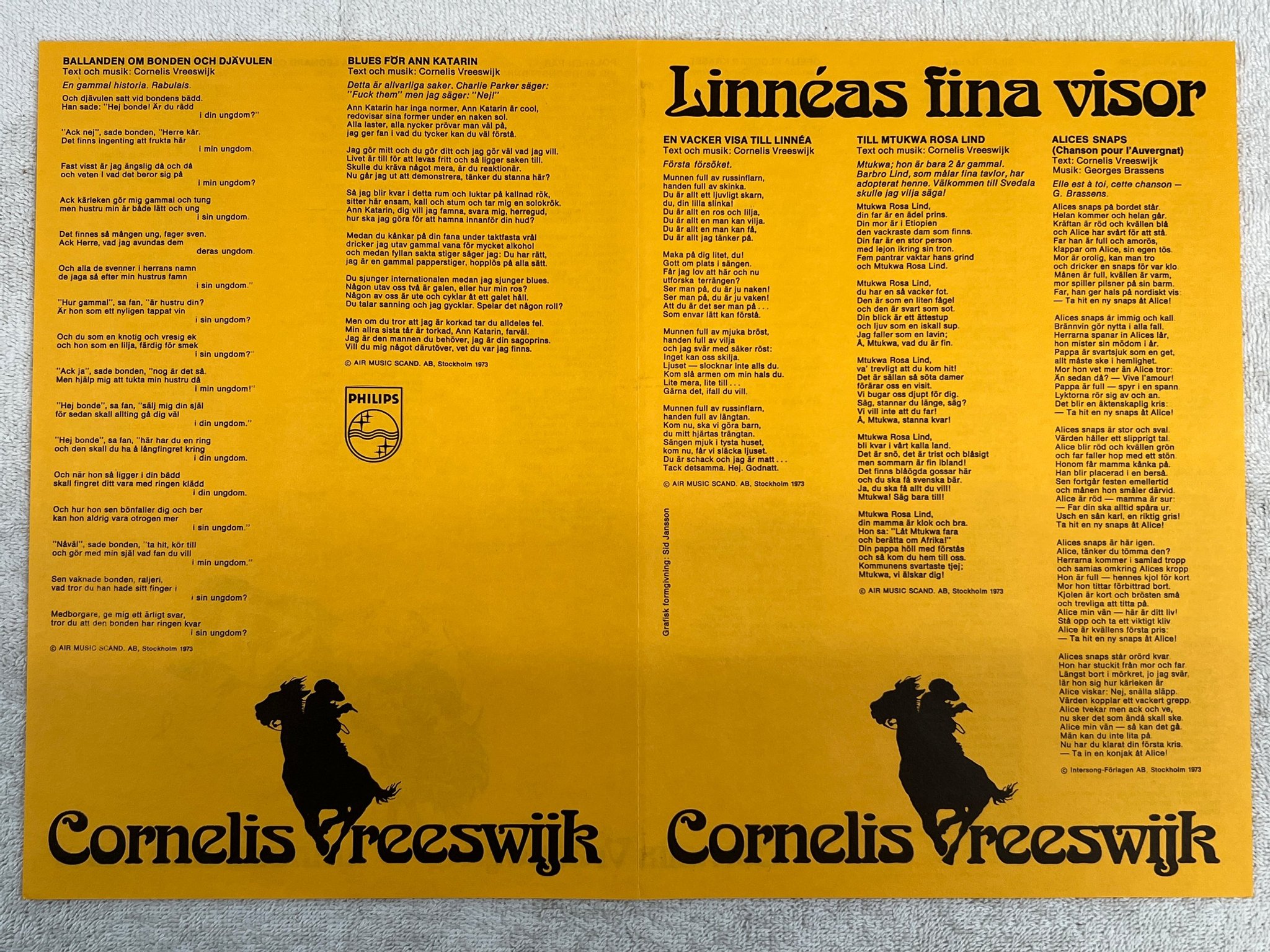Omslagsbild för skivan CORNELIS VREESWIJK Linneas fina visor LP PHILIPS 6423 067