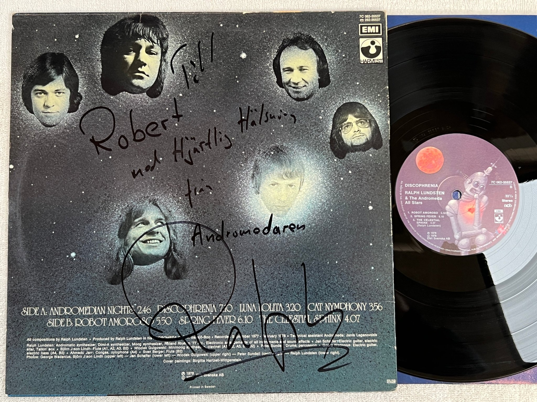 Omslagsbild för skivan RALPH LUNDSTEN discophrenia LP -78 HARVEST autographed / space disco