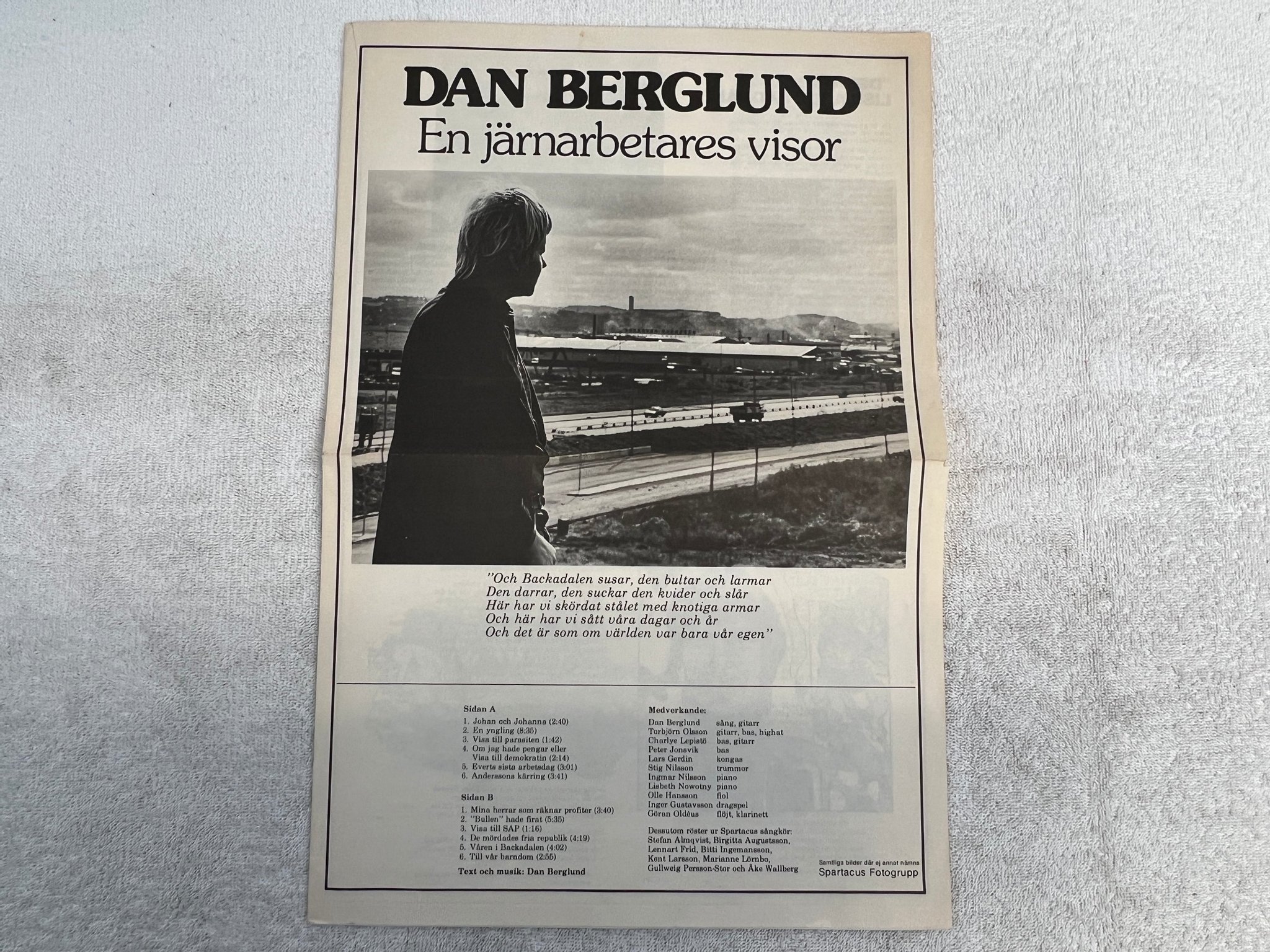 Omslagsbild för skivan DAN BERGLUND en järnarbetares visor LP -75 PROLETÄRKULTUR ** rörande bra **