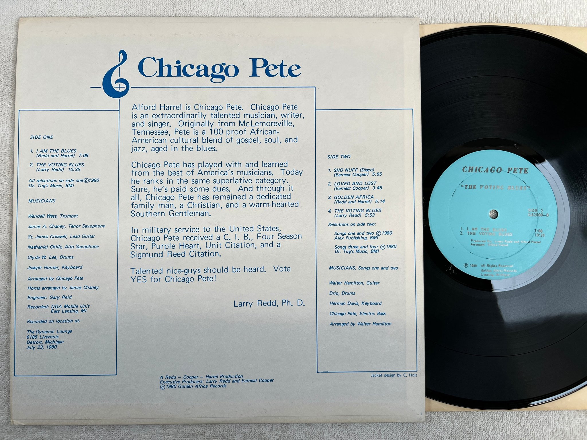 Omslagsbild för skivan CHICAGO PETE The Voting Blues LP -80 US golden africa ga2000 Blues