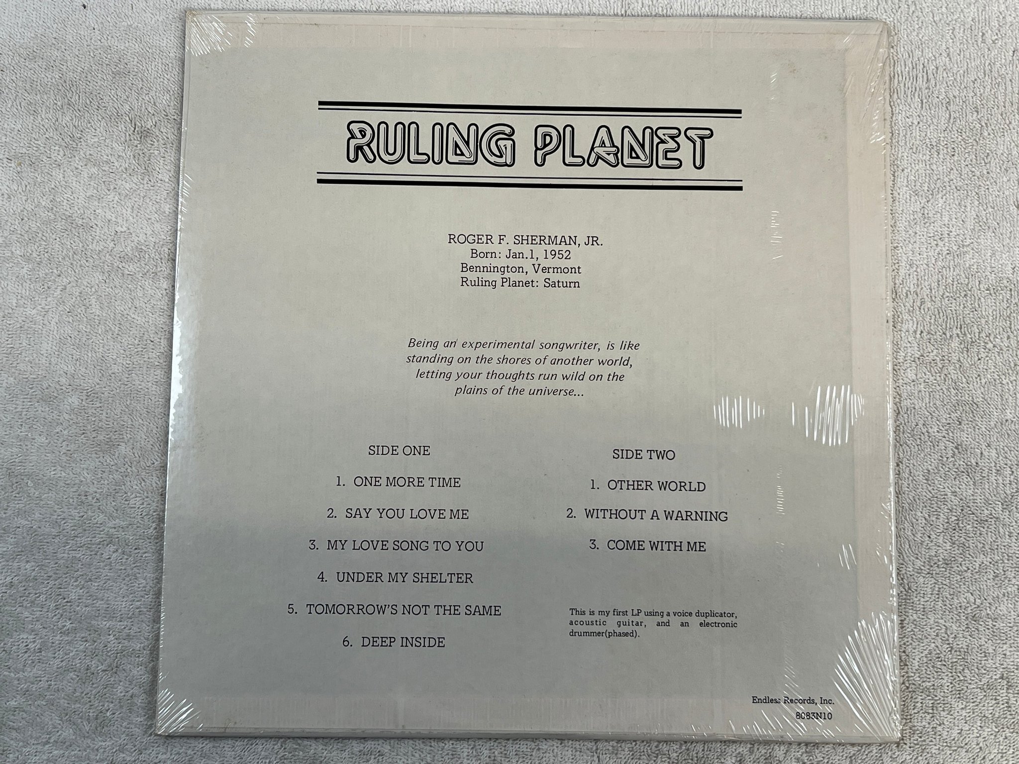 Omslagsbild för skivan ROGER SHERMAN ruling planet LP -78 US mega rare private folk psych SEALED 
