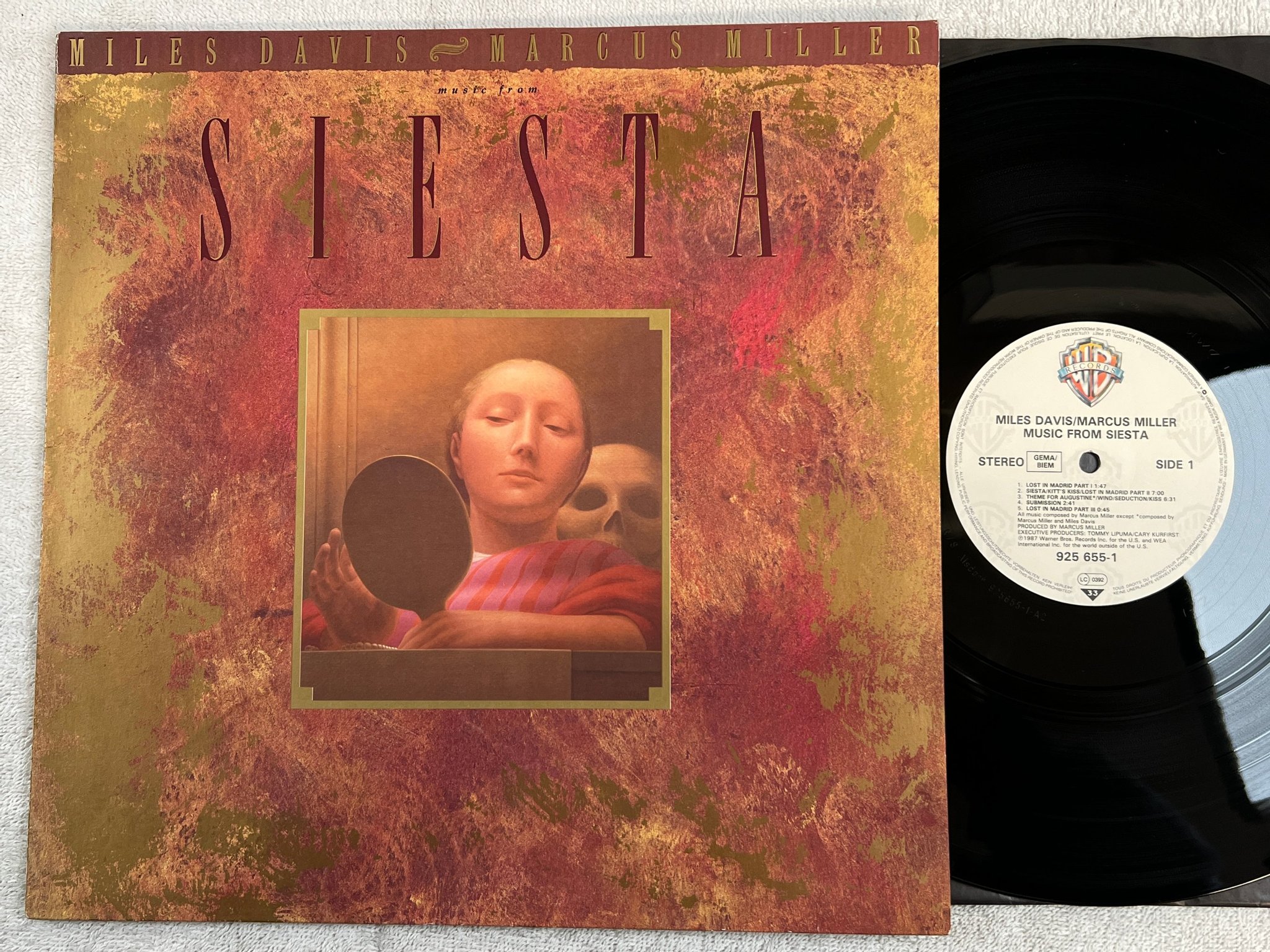 Omslagsbild för skivan MILES DAVIS / MARCUS MILLER music from siesta LP -87 Ger WARNER 925 655-1