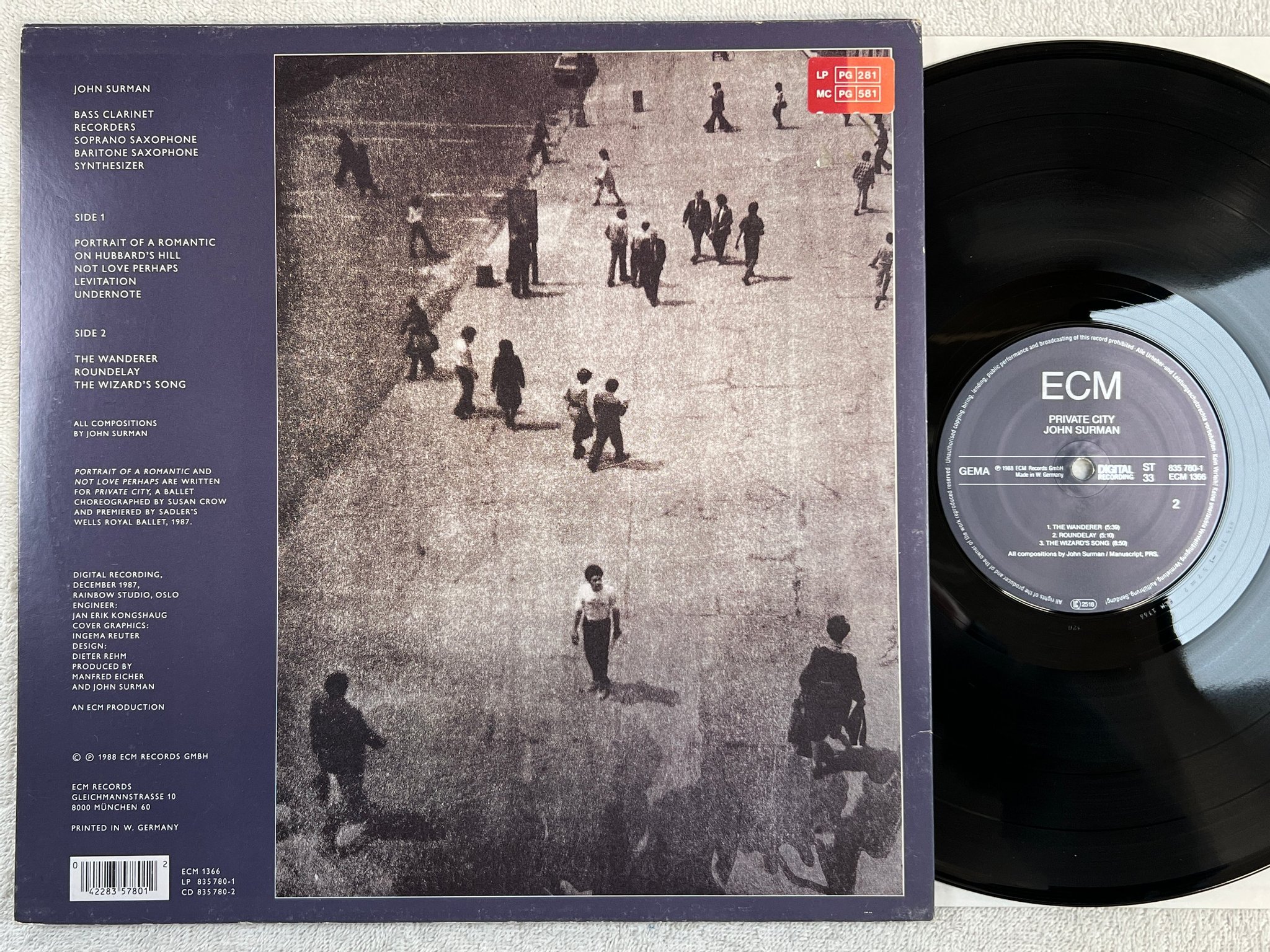 Omslagsbild för skivan JOHN SURMAN Private City LP -88 Ger ECM 1366 