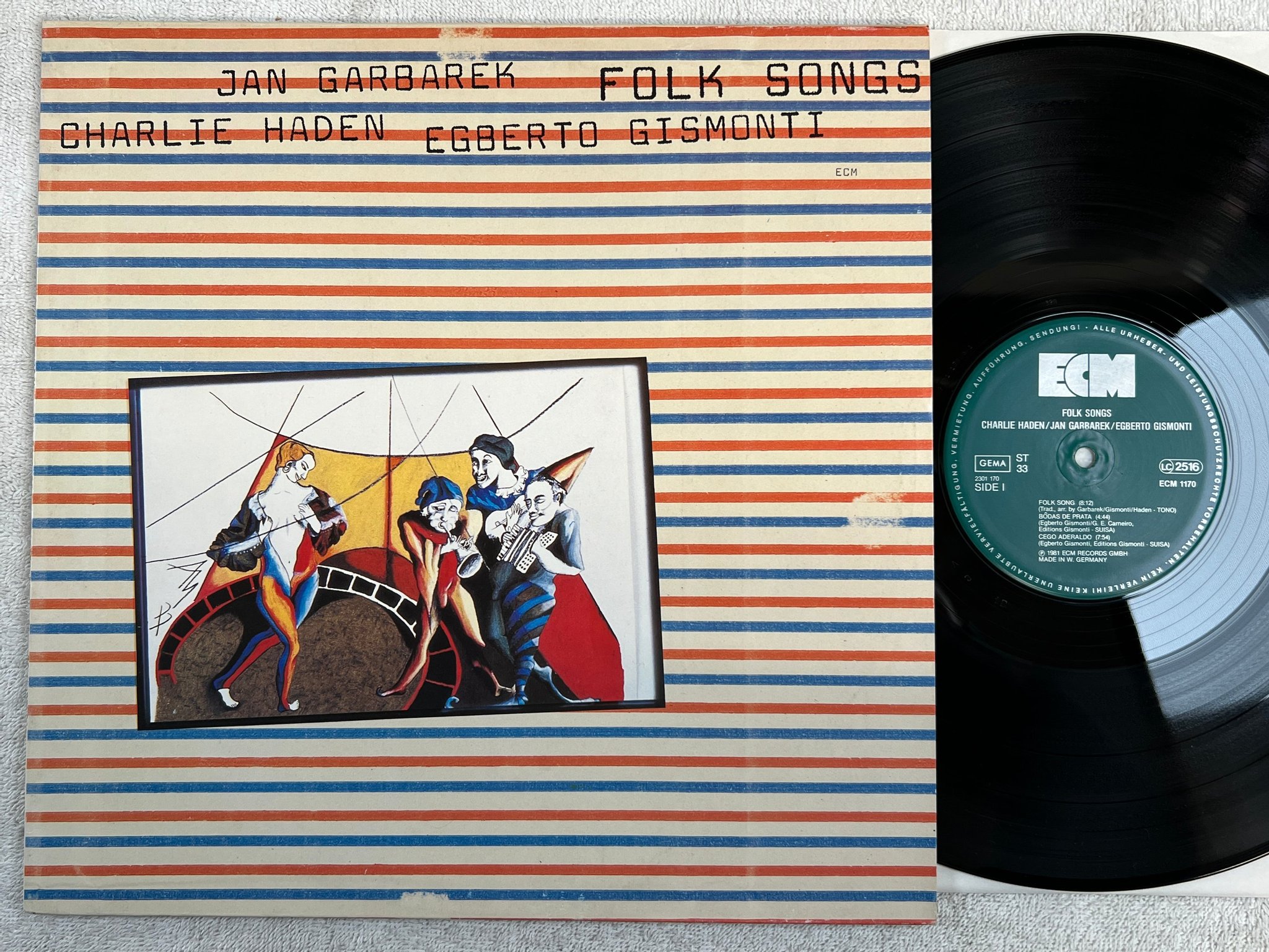 Omslagsbild för skivan CHARLIE HADEN Jan Garbarek GISMONTI folk songs LP -81 Ger ECM 1170