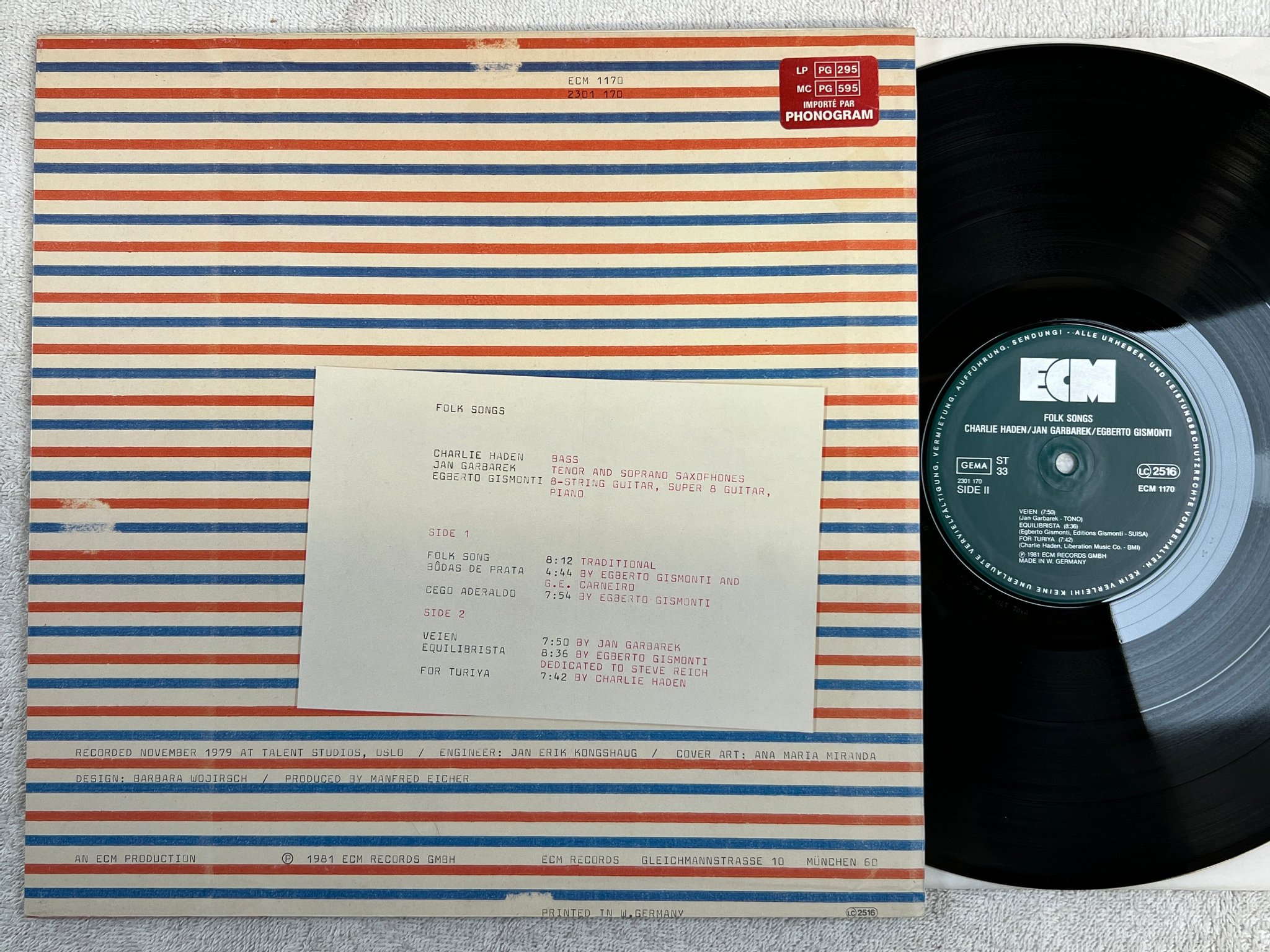 Omslagsbild för skivan CHARLIE HADEN Jan Garbarek GISMONTI folk songs LP -81 Ger ECM 1170