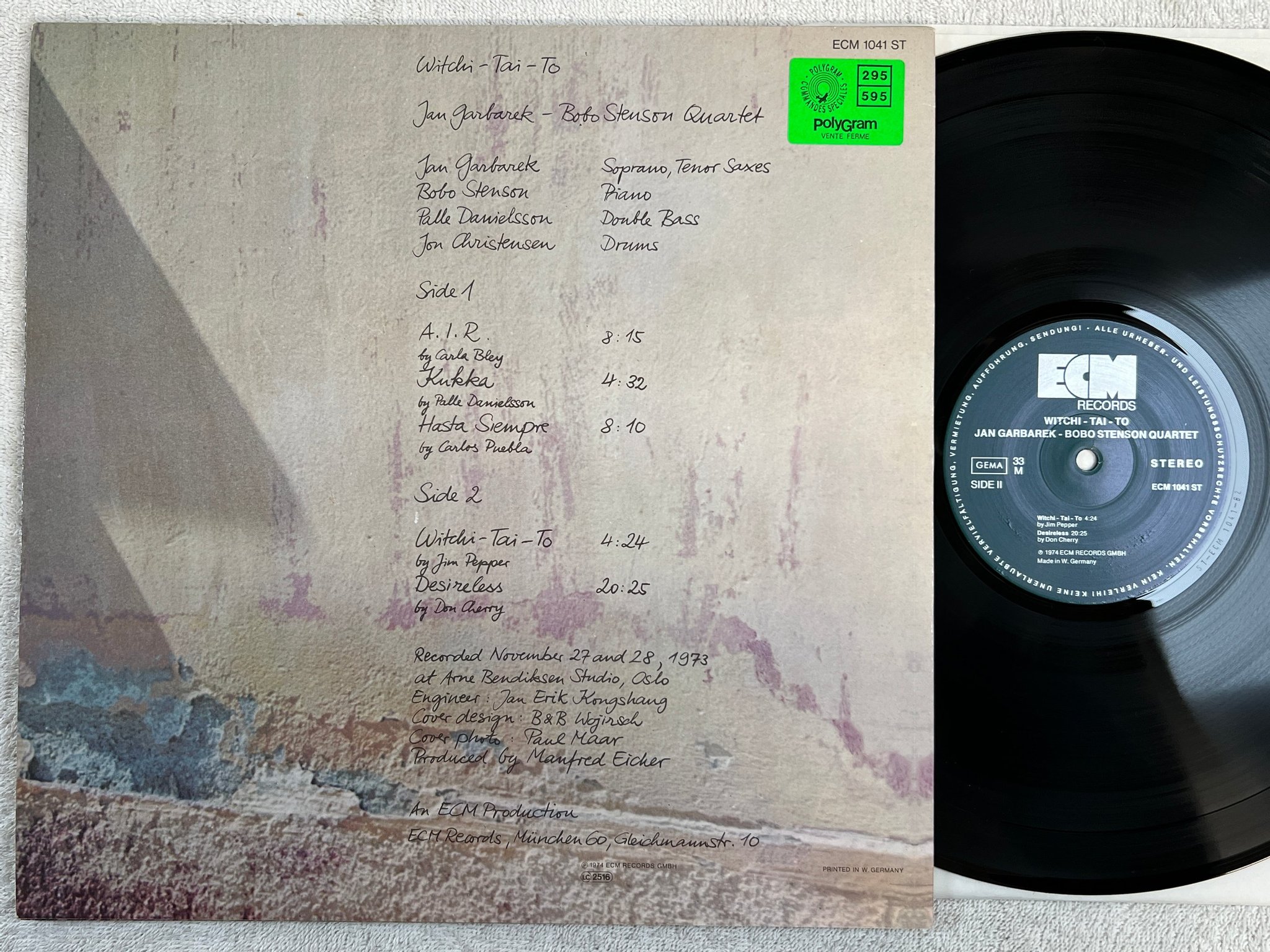 Omslagsbild för skivan JAN GARBAREK - BOBO STENSON QUARTET witchi-tai-to LP -74 Ger ECM 1041 ST