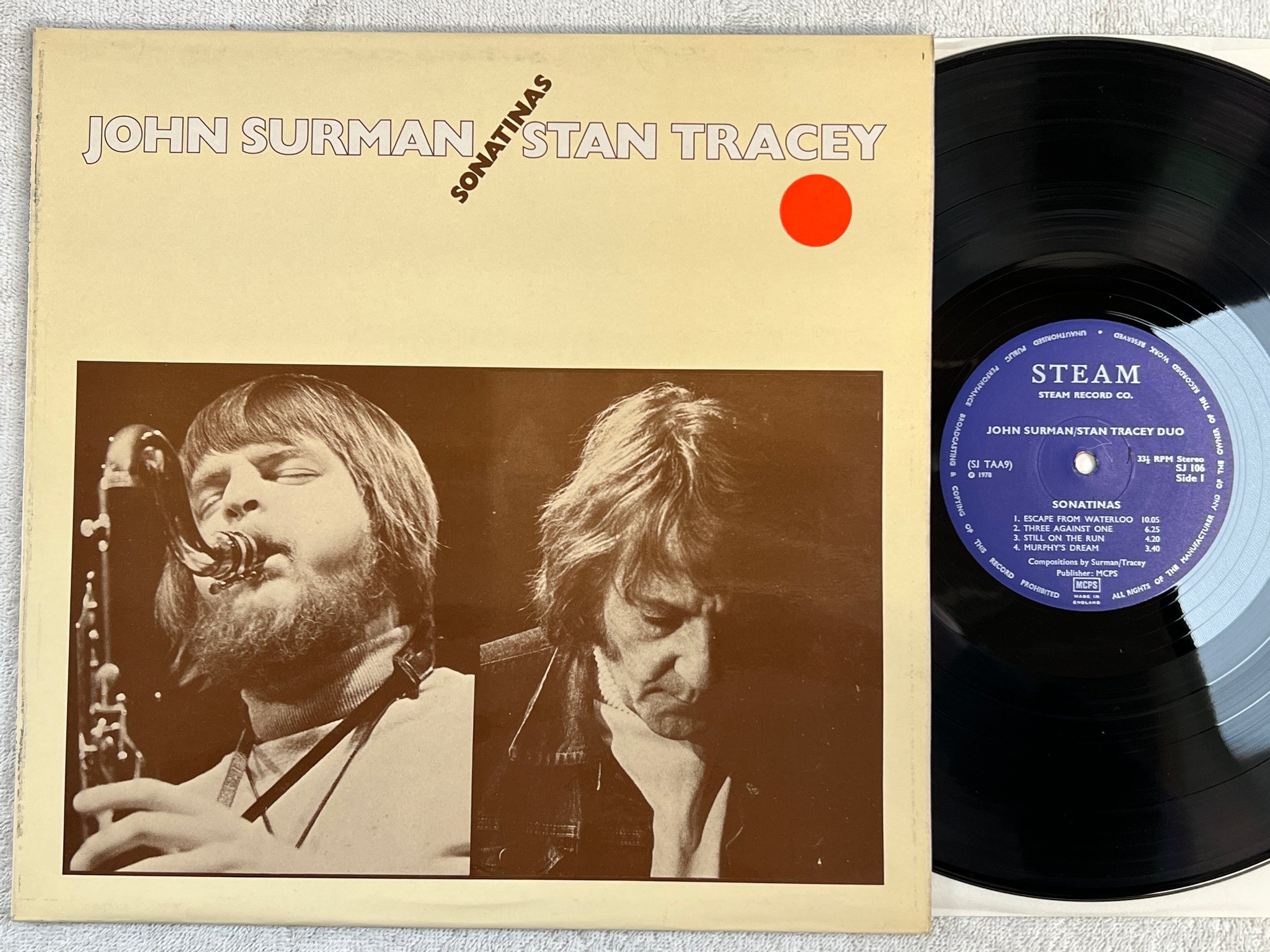 Omslagsbild för skivan JOHN SURMAN / STAN TRACEY DUO sonatinas LP -78 UK STEAM SJ 106