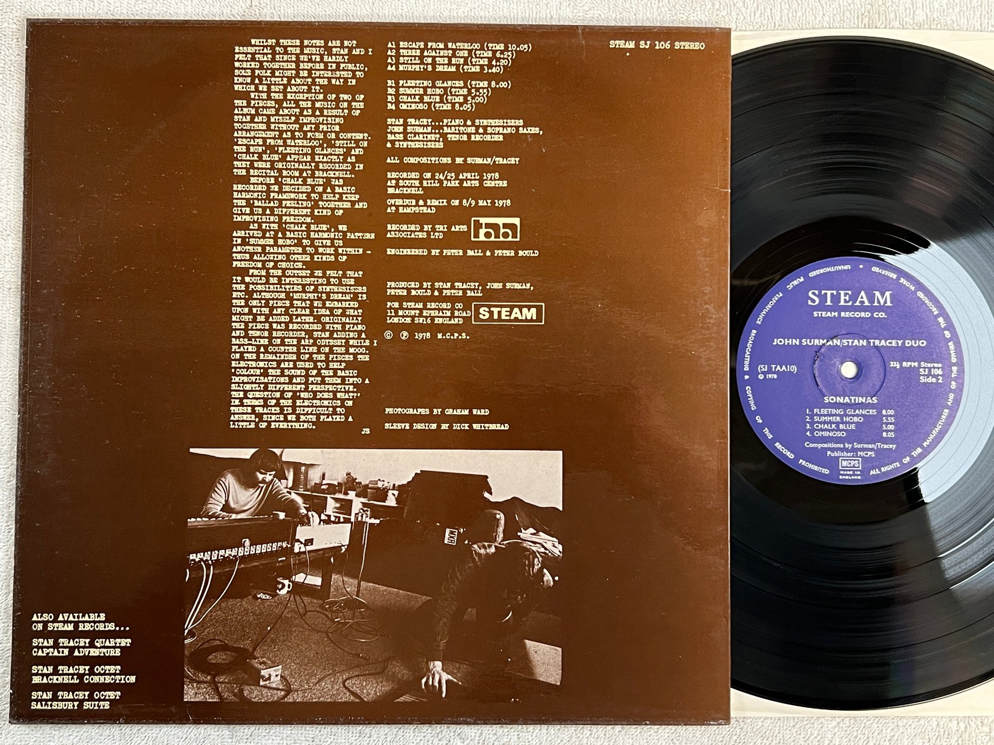 Omslagsbild för skivan JOHN SURMAN / STAN TRACEY DUO sonatinas LP -78 UK STEAM SJ 106
