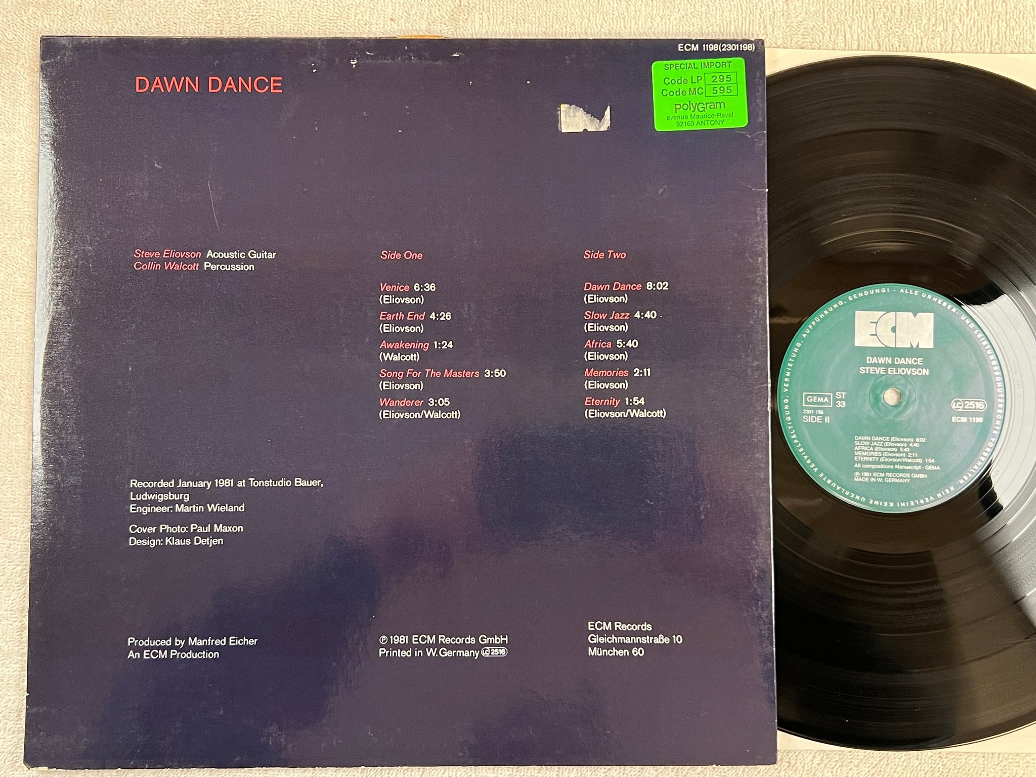 Omslagsbild för skivan STEVE ELIOVSON dawn dance LP -81 Ger ECM 1198