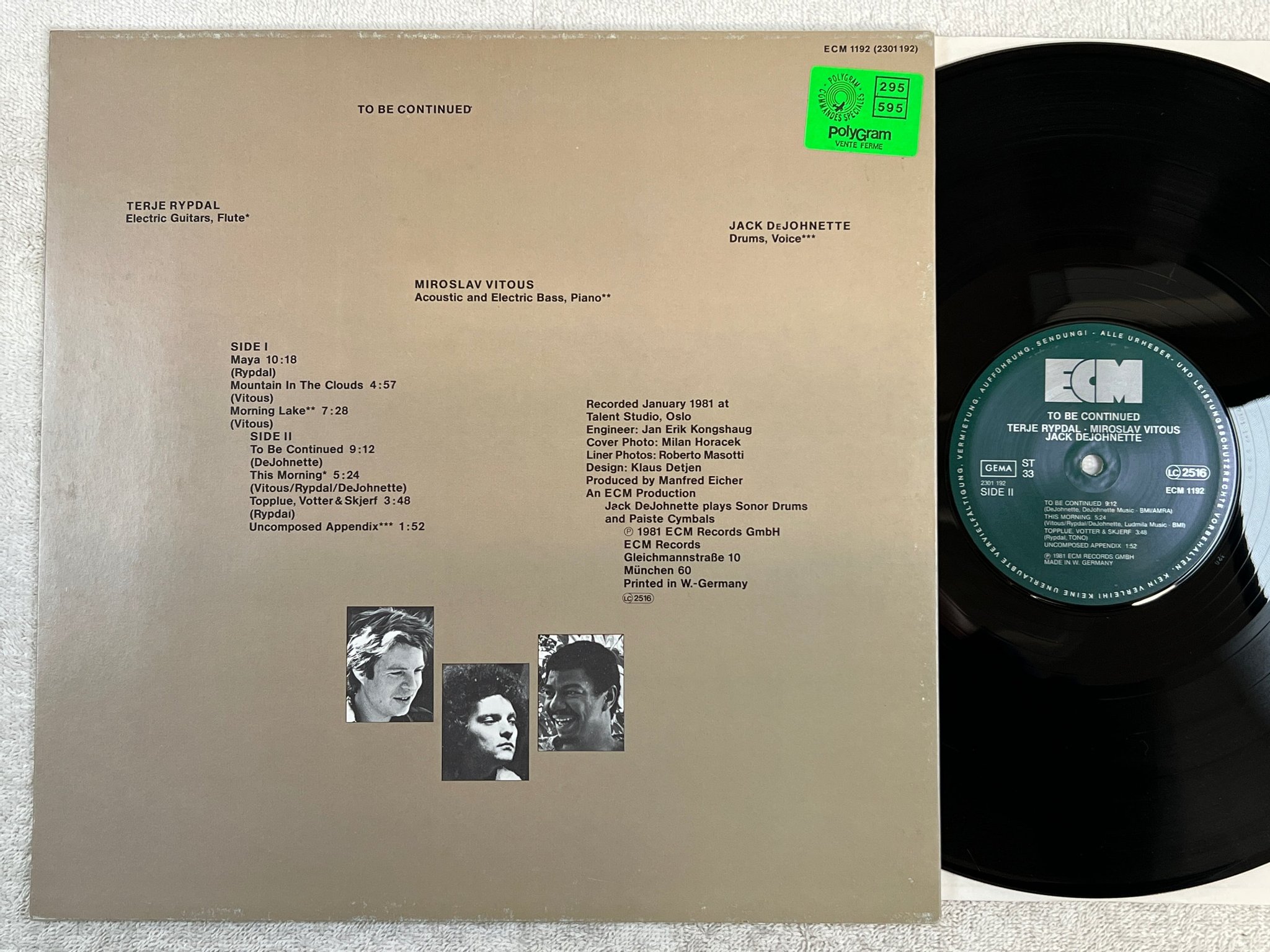 Omslagsbild för skivan TERJE RYPDAL to be continued LP -81 Ger ECM 1192