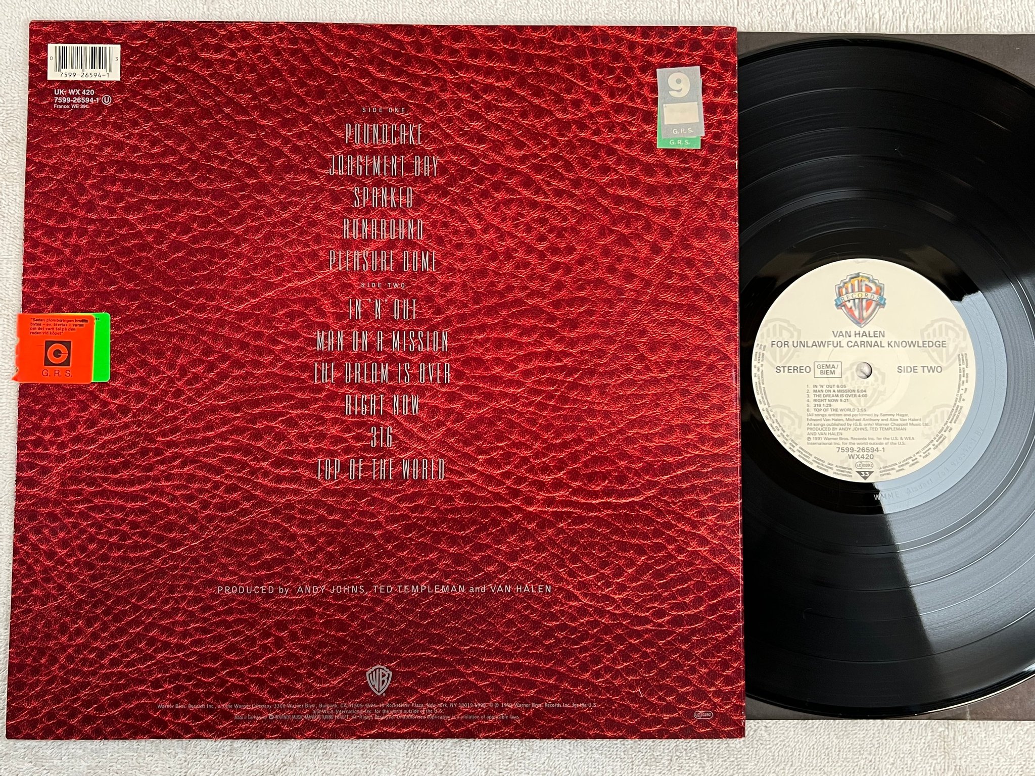 Omslagsbild för skivan VAN HALEN for unlawful carnal knowledge LP -91 Ger WARNER 7599-26594-1