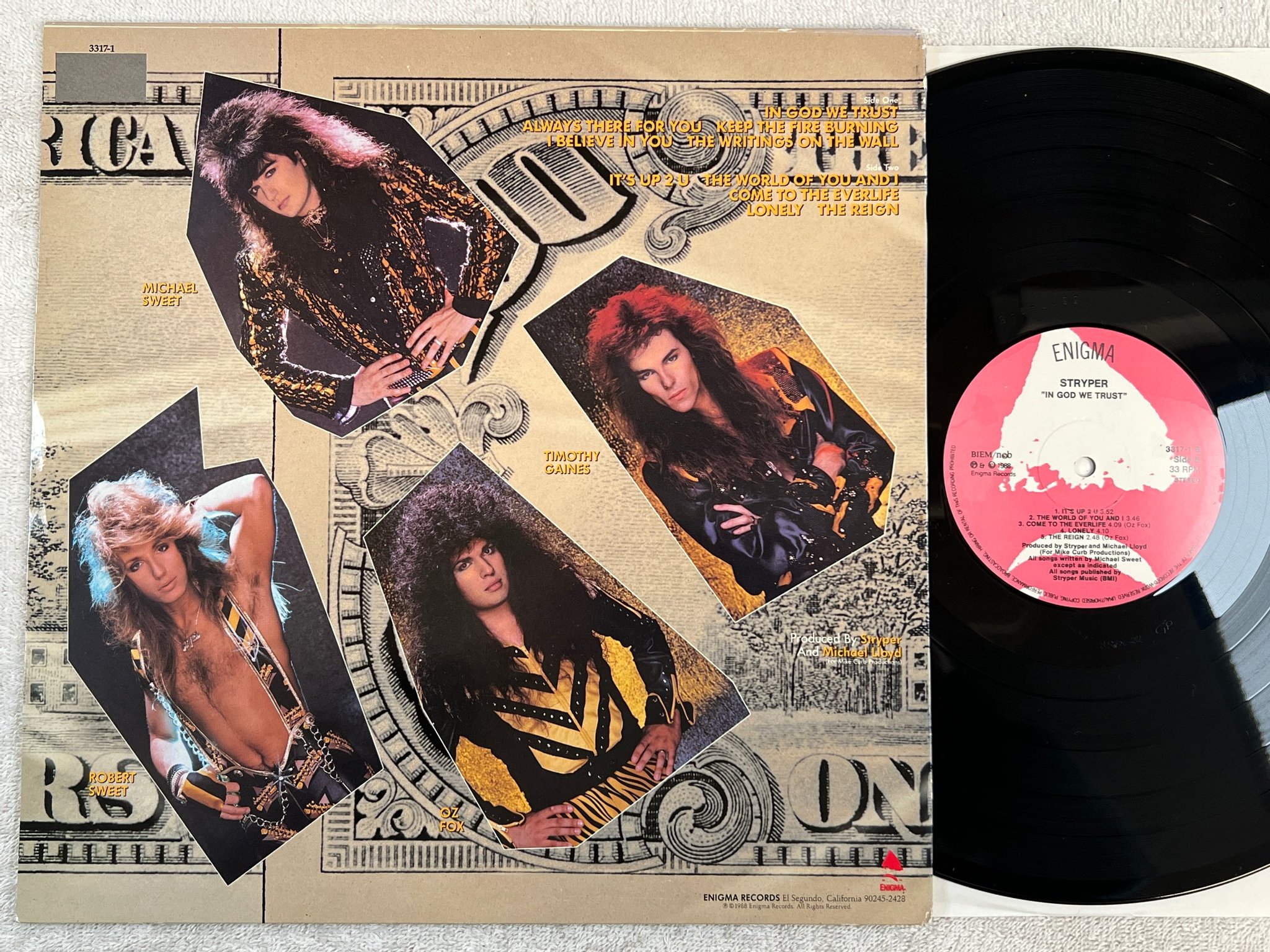 Omslagsbild för skivan STRYPER in god we trust LP -88 ncb ENIGMA 3317-1