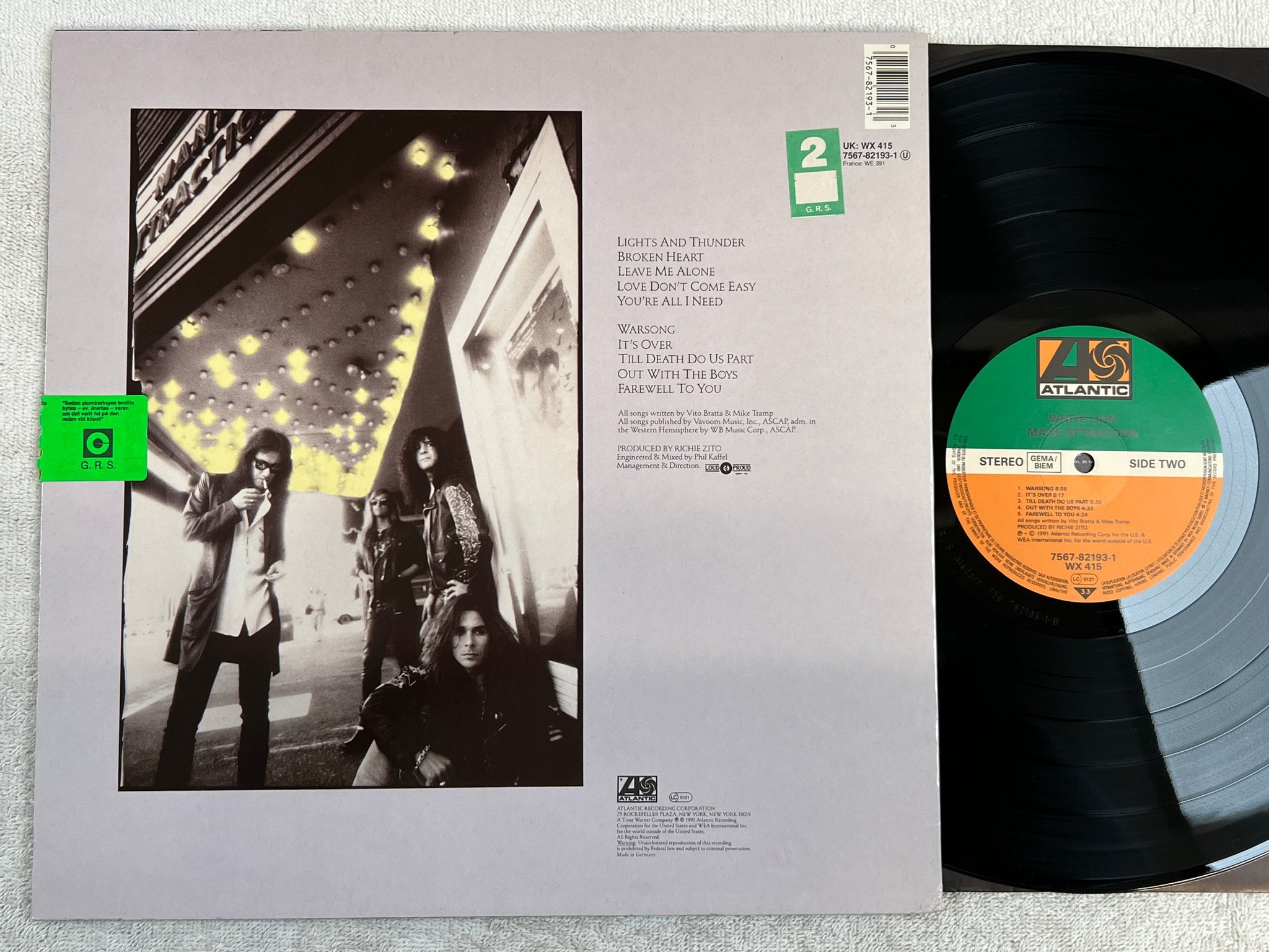 Omslagsbild för skivan WHITE LION mane attraction LP -91 Ger ATLANTIC 7567-82193-1