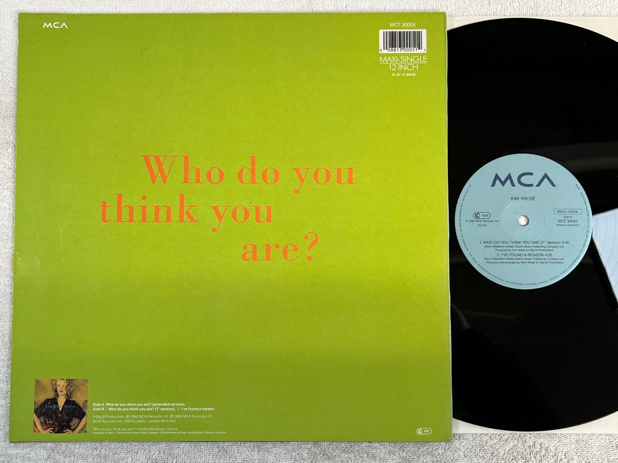 Omslagsbild för skivan KIM WILDE Who Do You Think You Are? 12"single -92 Ger MCA MCT 30005