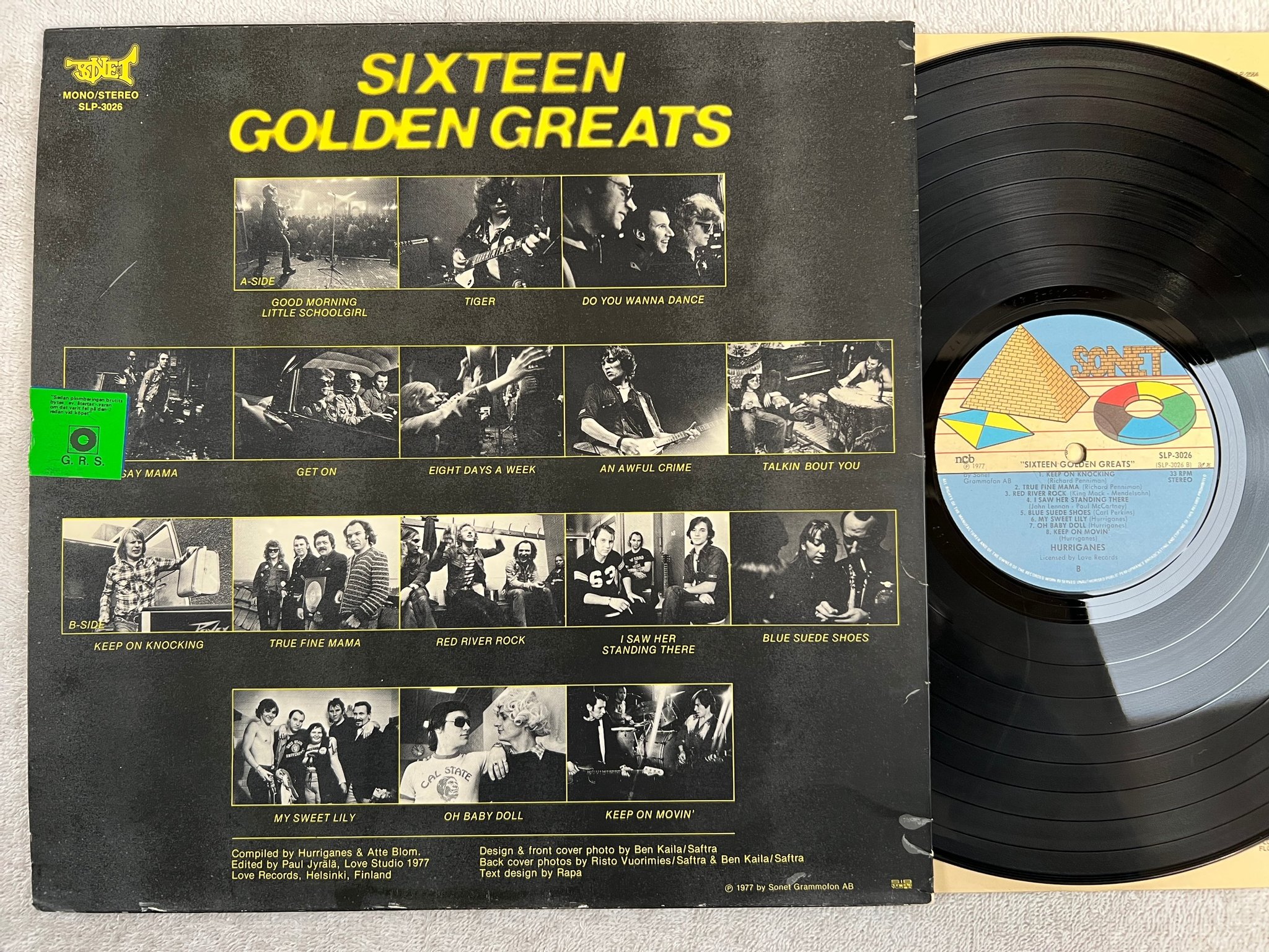 Omslagsbild för skivan HURRIGANES sixteen golden greatest LP -77 ncb SONET SLP 3026