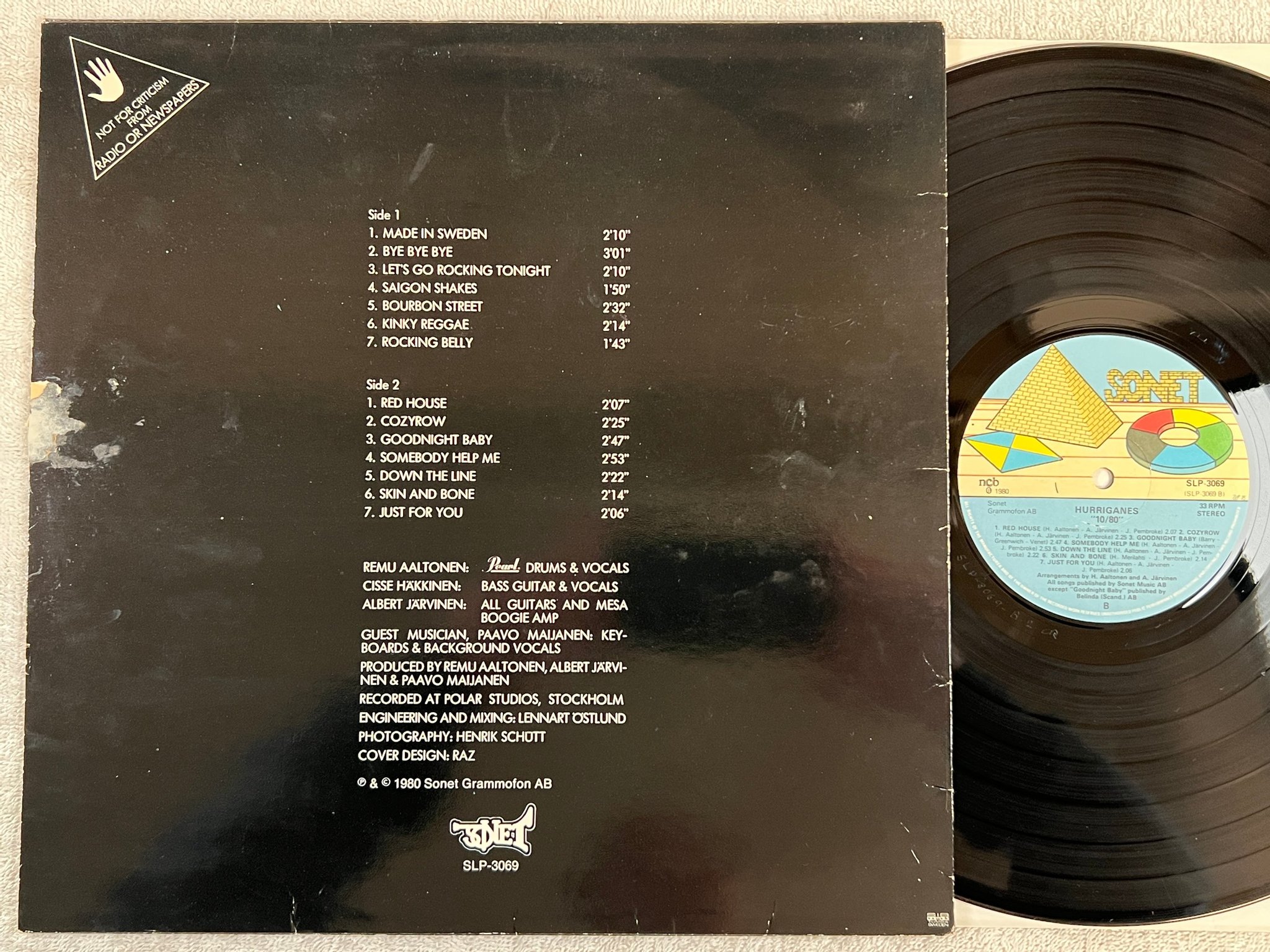 Omslagsbild för skivan HURRIGANES 10/80 LP -80 ncb SONET SLP 3069