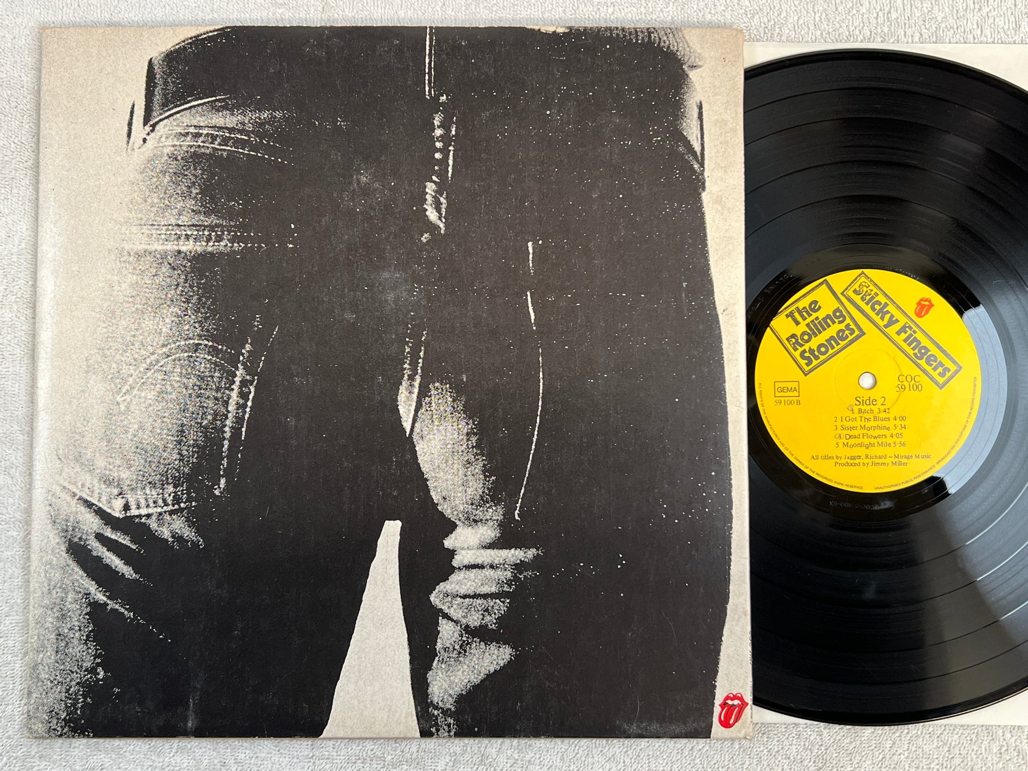 Omslagsbild för skivan THE ROLLING STONES sticky fingers LP Ger COC 59100 Andy Warhol's cover art