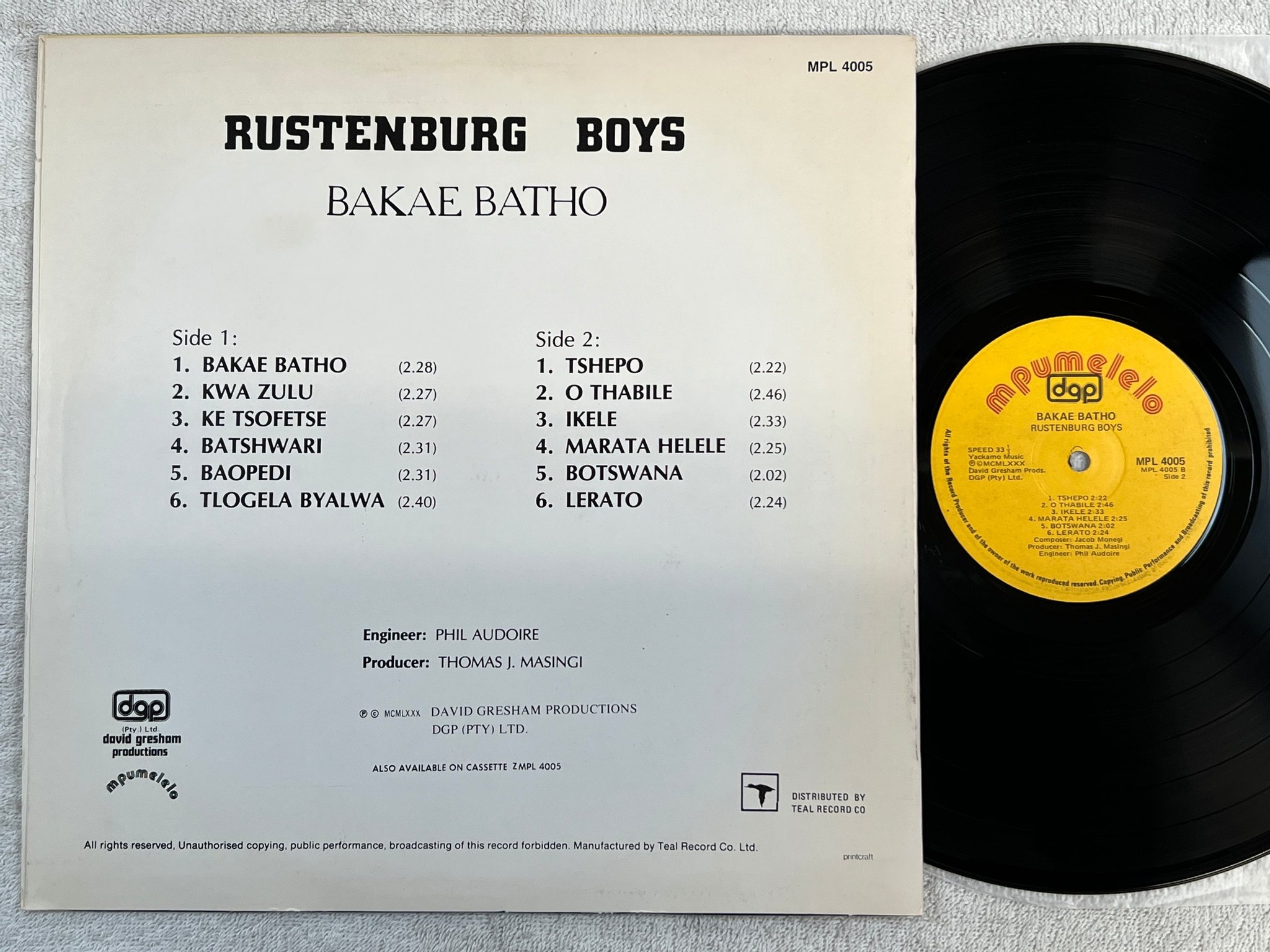 Omslagsbild för skivan RUSTENBURG BOYS bakae batho LP -80 MPUMELEO MPL 4005