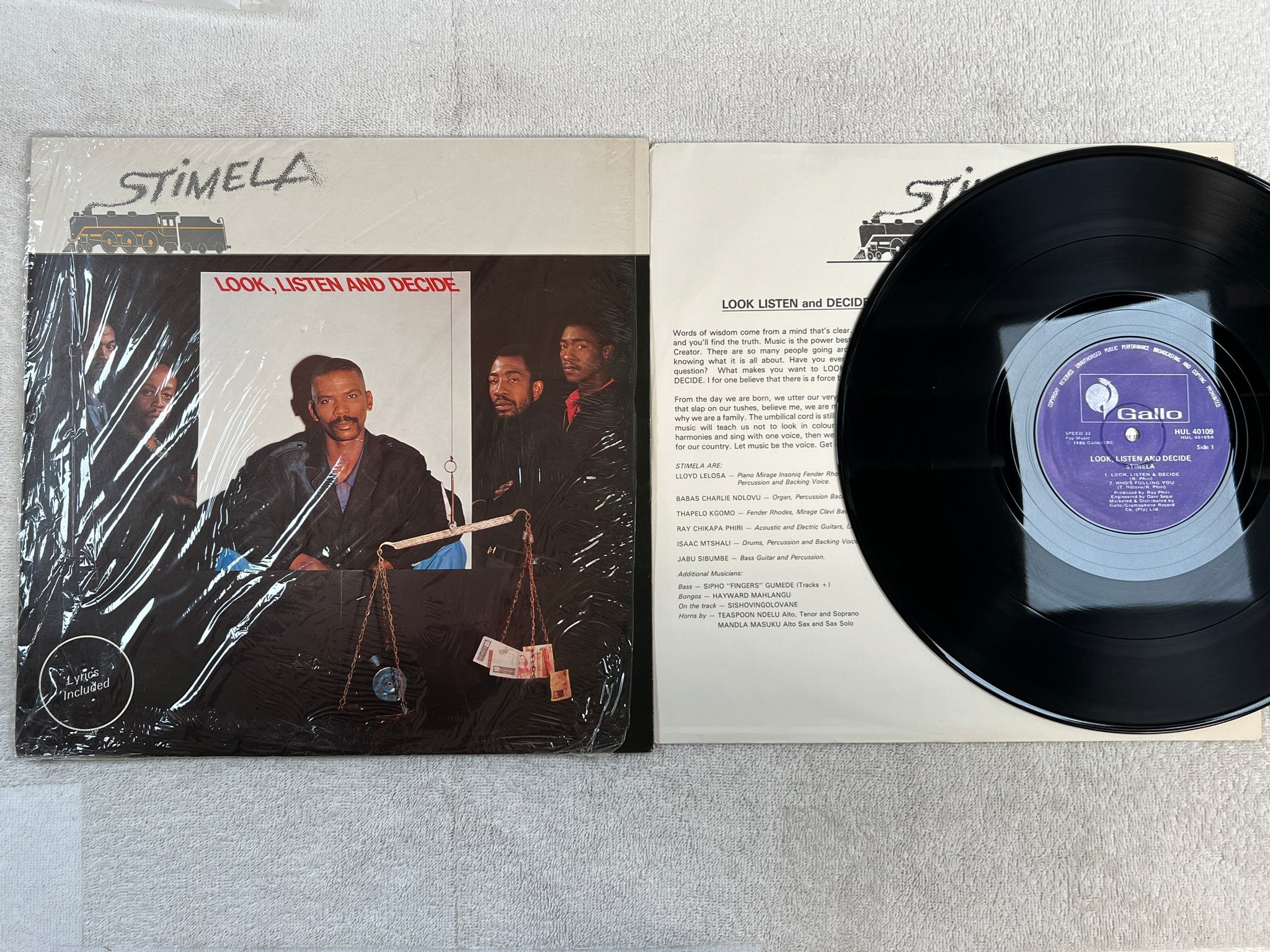 Omslagsbild för skivan STIMELA look listen and decide LP -86 South Africa GALLO HUL 40109 