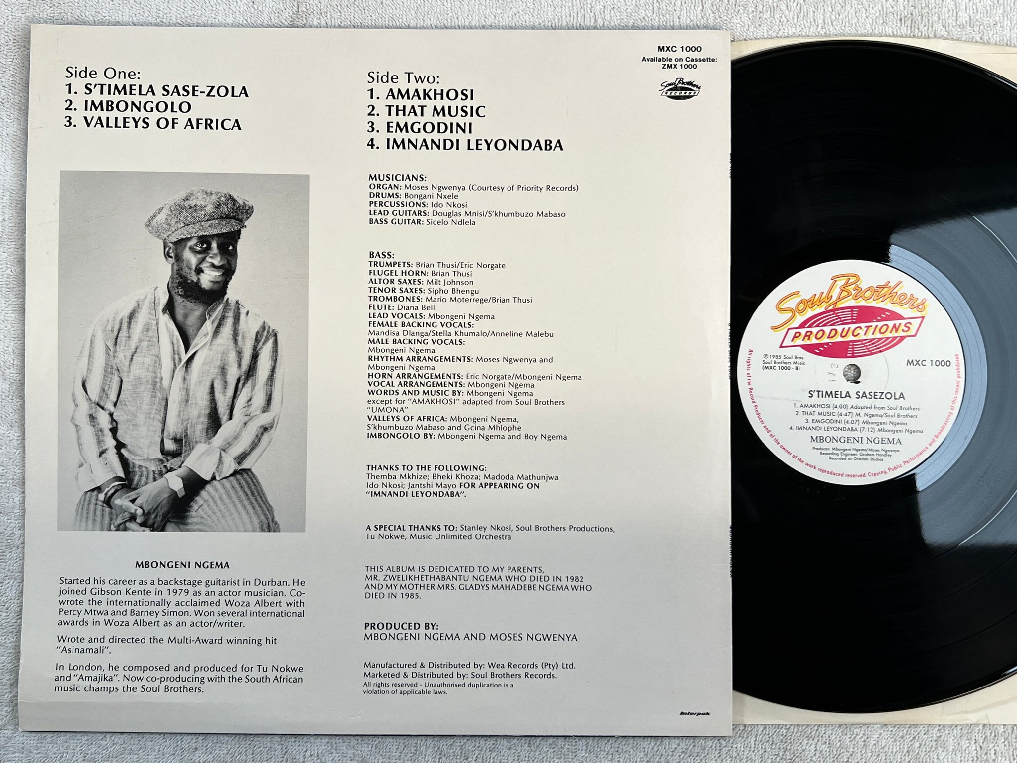 Omslagsbild för skivan MBONGENI NGEMA S'timela Sase-zola LP -85 SOUTH AFRICA Soul Brothers MXC 1000 
