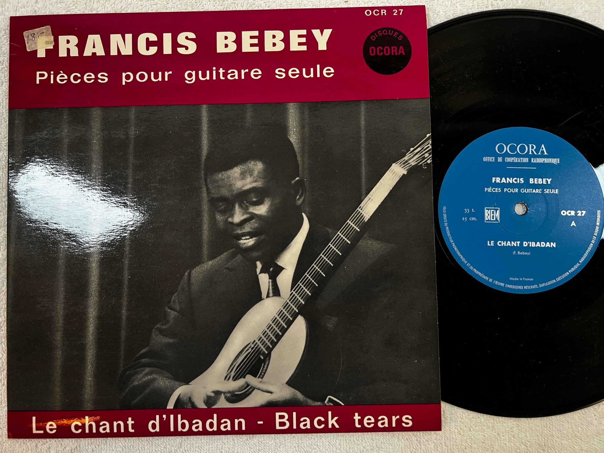 Omslagsbild för skivan FRANCIS BEBEY pieces pour guitare seule 10" Album -65 Fra OCORA OCR 27