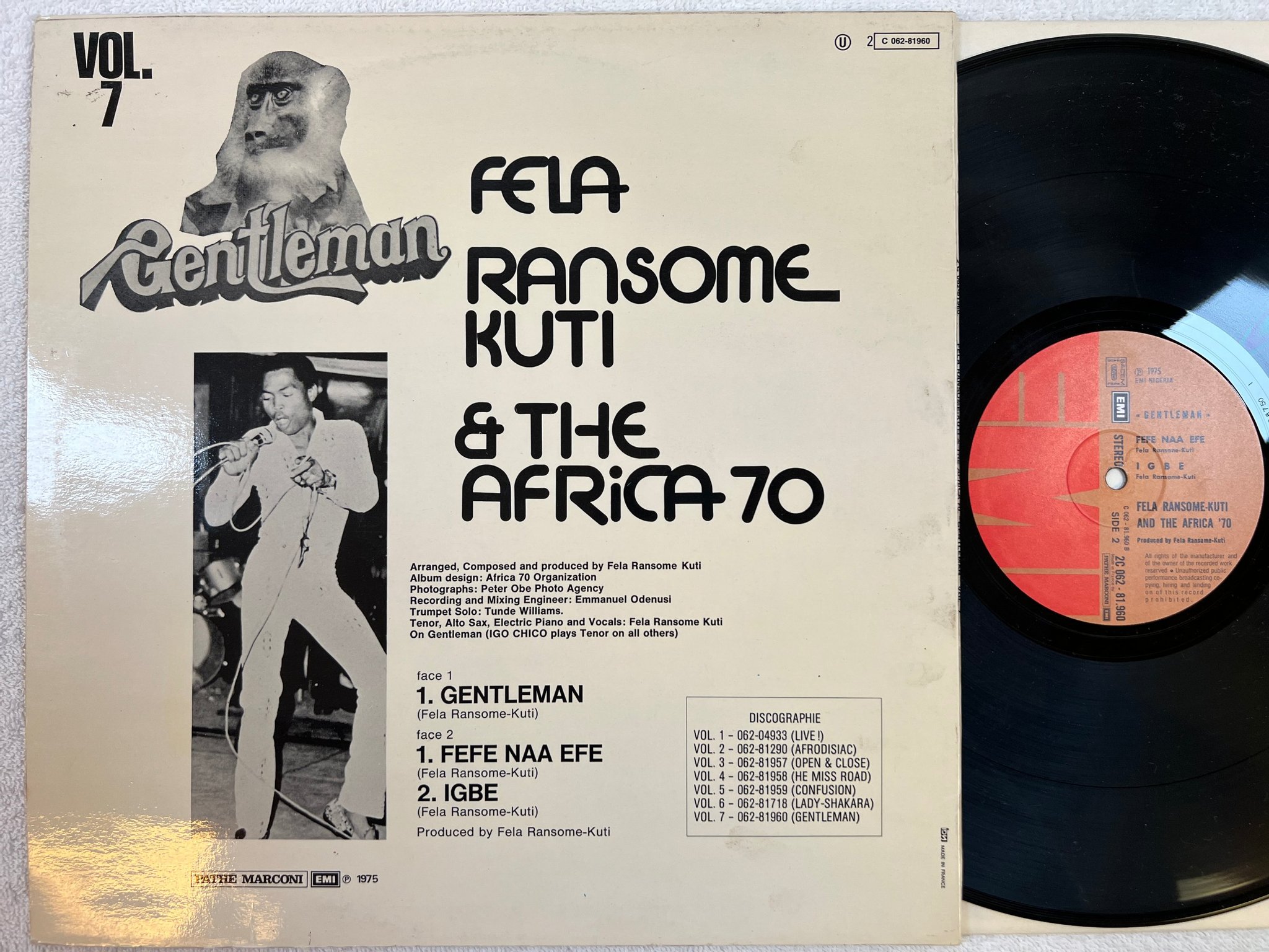 Omslagsbild för skivan FELA KUTI & THE AFRICA 70 gentleman LP -75 Fra PATHE 2C 062-81960
